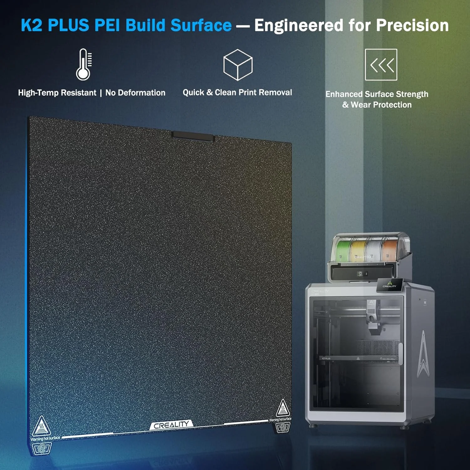 صفحه ساخت کرالیتی K2 Plus، ورق PEI بافت‌دار فولادی فنری مغناطیسی 370x370 میلی‌متر، صفحه ساخت اصلی برای کرالیتی K2 Plus