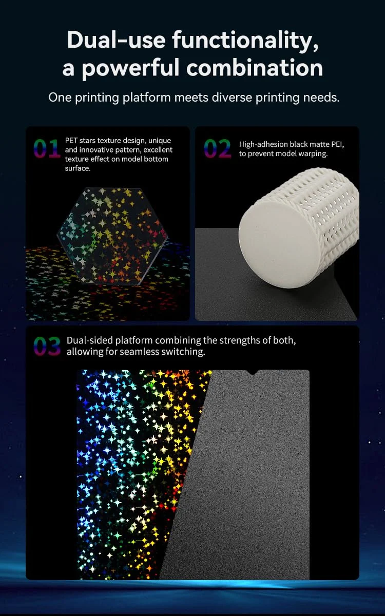 صفحه چاپ دو طرفه "ستاره" کرالیتی 235*235 میلی متر (PET براق + PEI پوشش داده شده)، بدون برچسب مغناطیسی نرم، صفحه پرینتر سه بعدی برای K1/Ender-3 V3/SE/KE/S1/3 S1Pro/3/3 Pro/3S/3V2/5/5S/5Pro