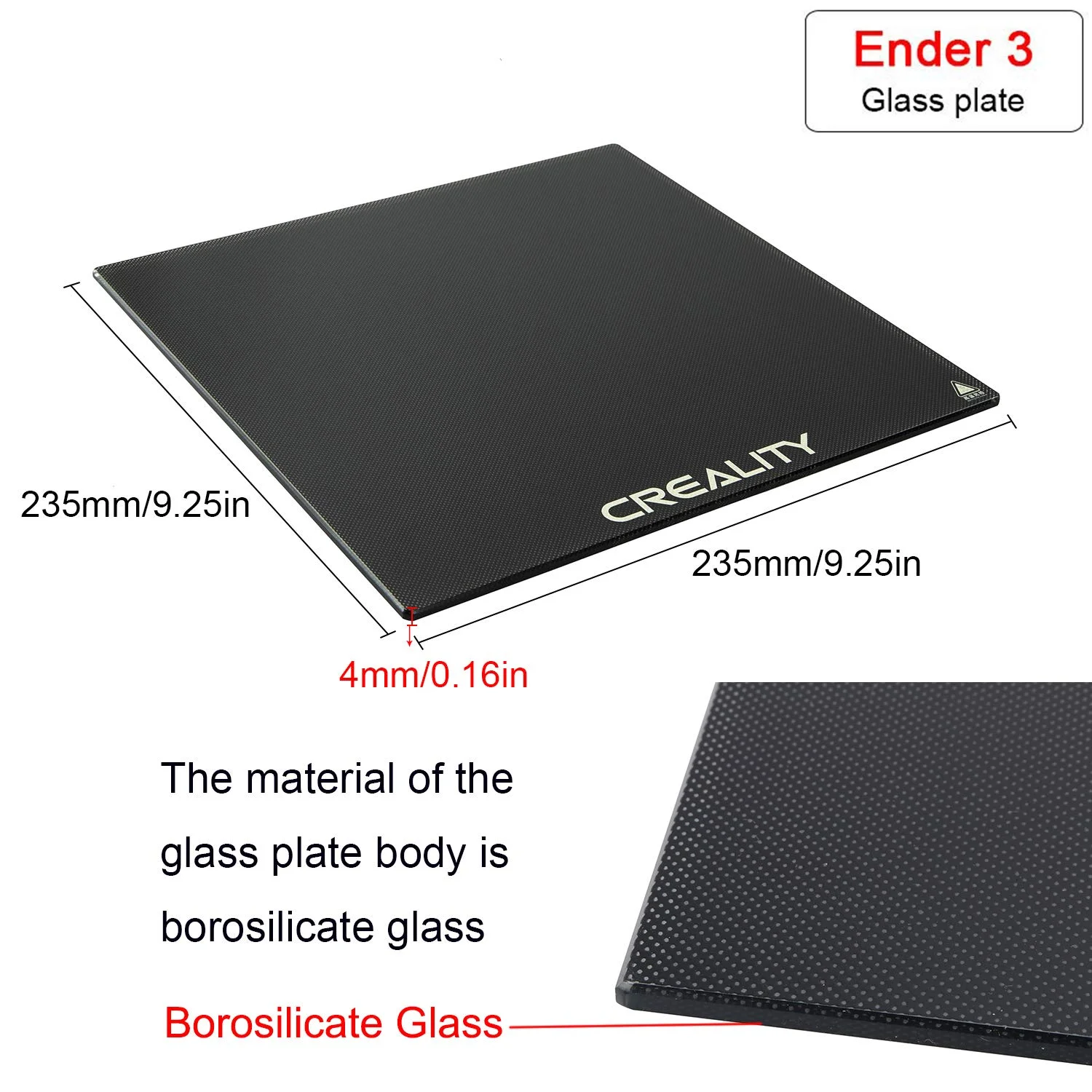 Creality Ender 3 Glass Bed Upgraded Build Surface Plate, 235x235x4mm