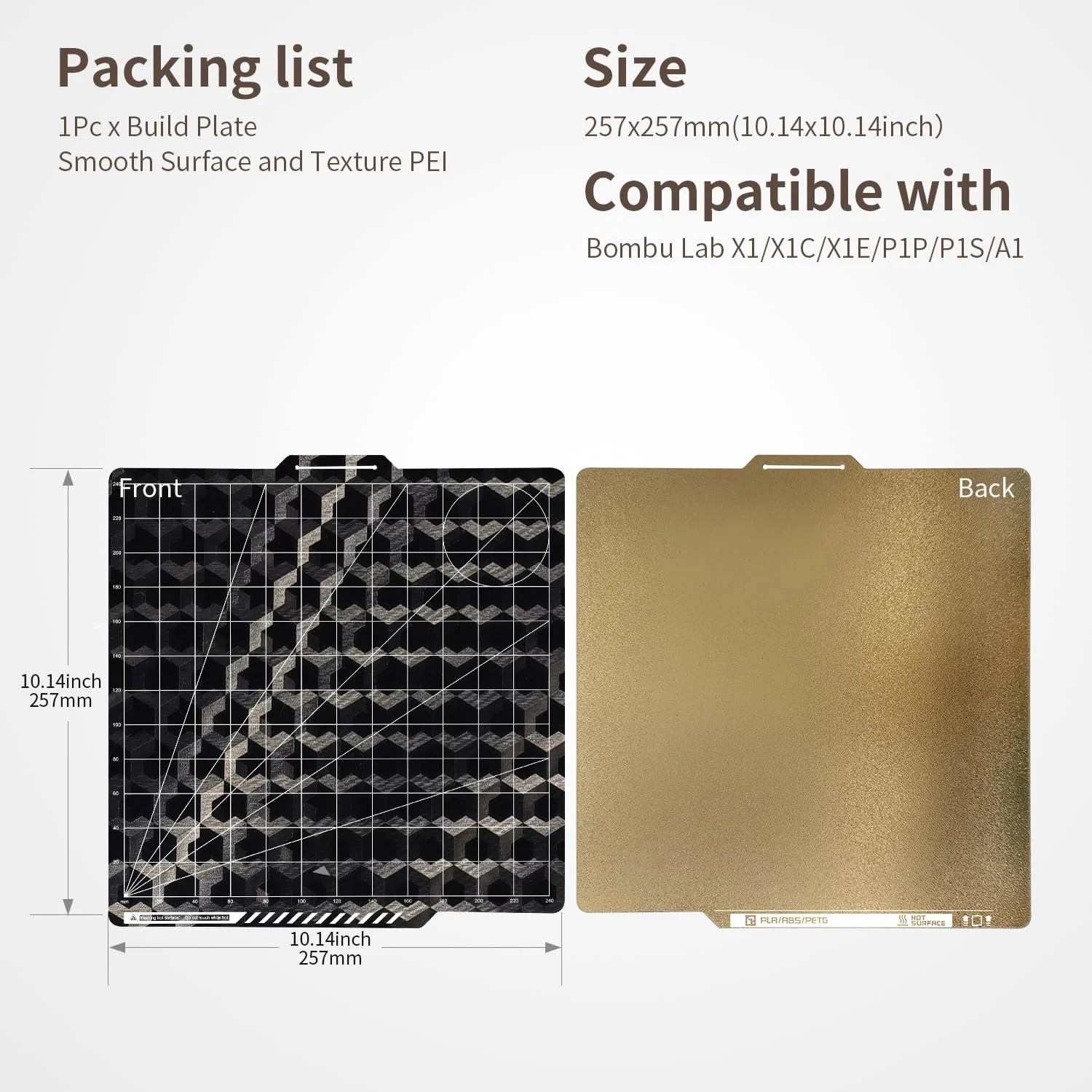 صفحه ساخت برای پرینترهای سه بعدی Bambu-Lab P1S P1P X1C X1E A1، ورق فولادی فنری دو طرفه PEH+PEI، اندازه 257x257 میلی متر
