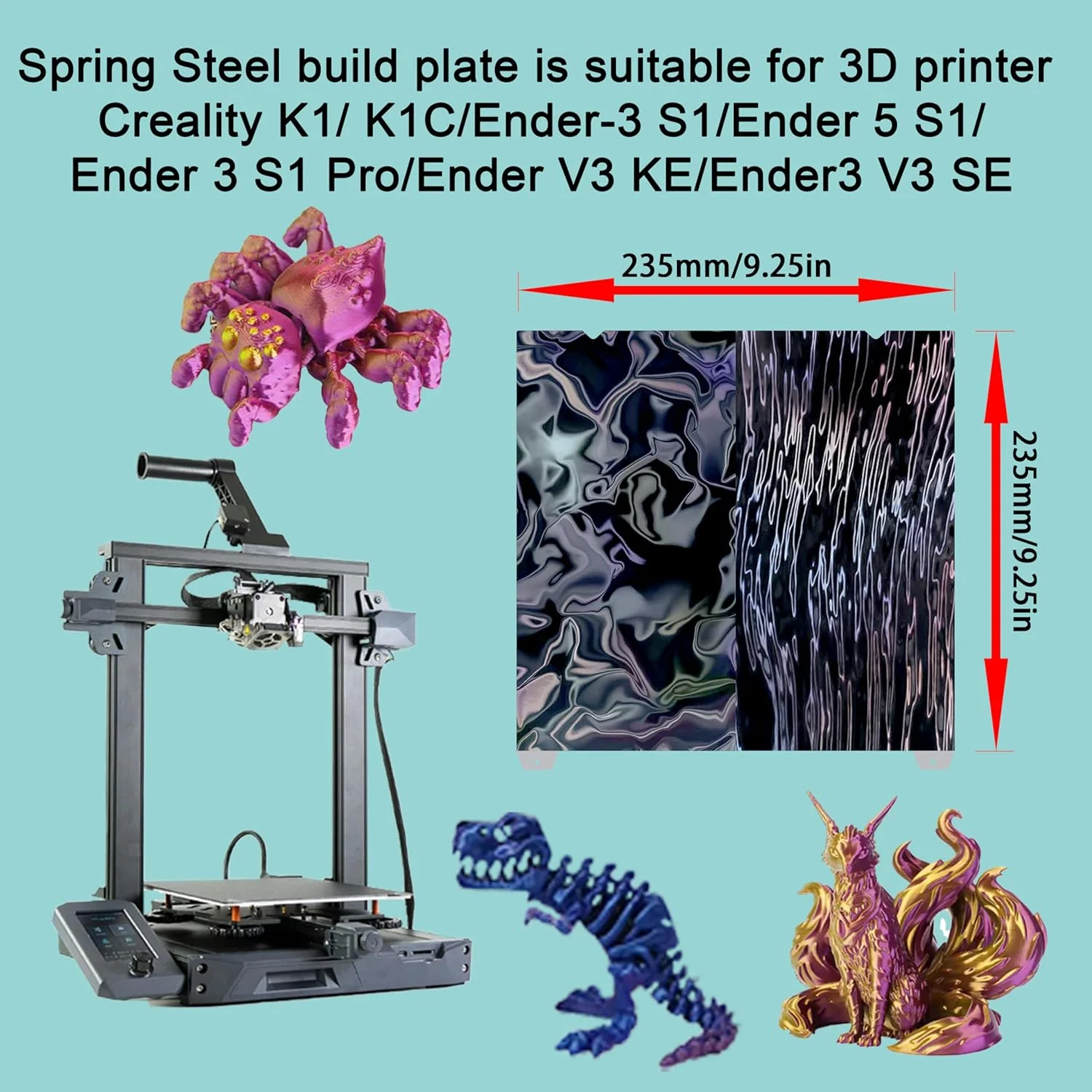 صفحه ساخت برای Creality K1/K1C/Ender 3 S1/3 S1 Pro/Ender 5 S1/Ender3 V3 KE/Ender3 V3 SE - Tinytrees Ender 3 V3 SE K1 K1C صفحه ساخت 235x235mm (بدون پایه مغناطیسی) (طرح موج آب+طرح چوب)