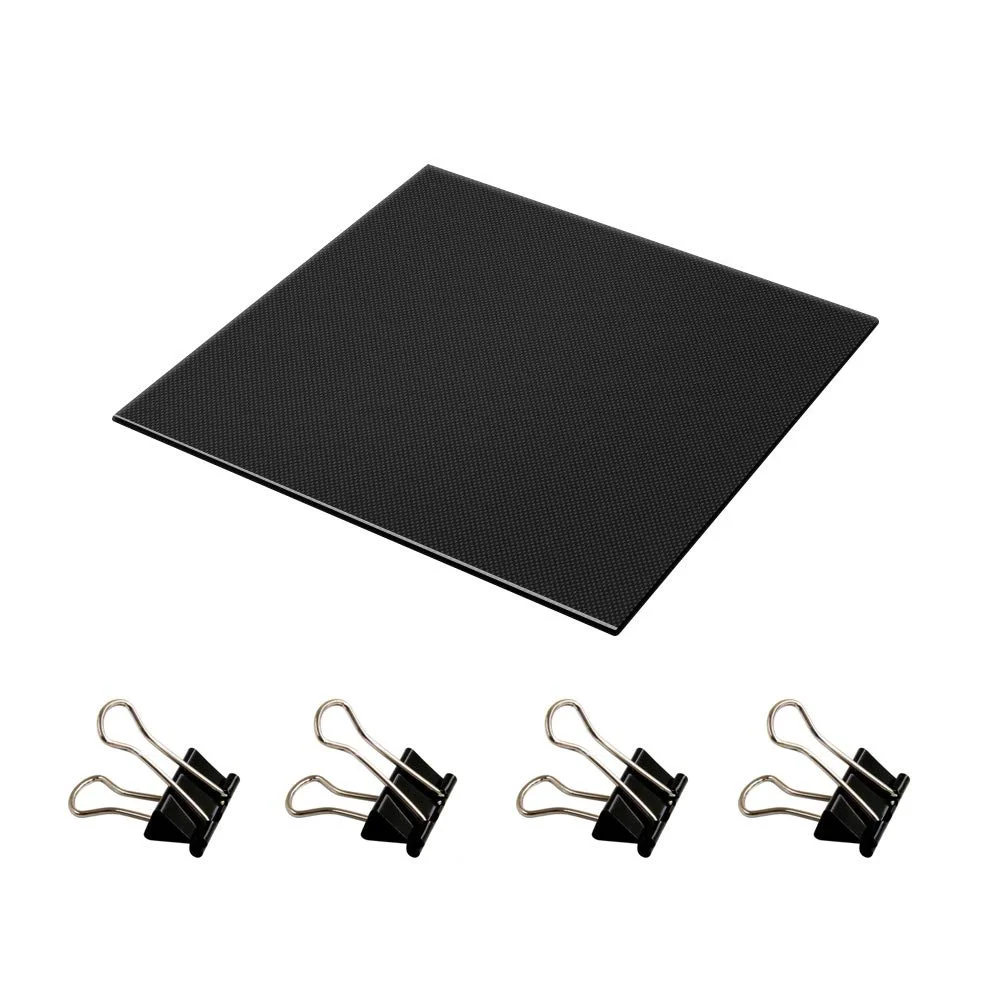 صفحه ساخت پرینتر سه بعدی، بستر گرم شونده 235x235x4 میلی متر، صفحه ساخت شیشه ای حرارت دیده ارتقا یافته به همراه 4 عدد گیره (235x235 میلی متر)