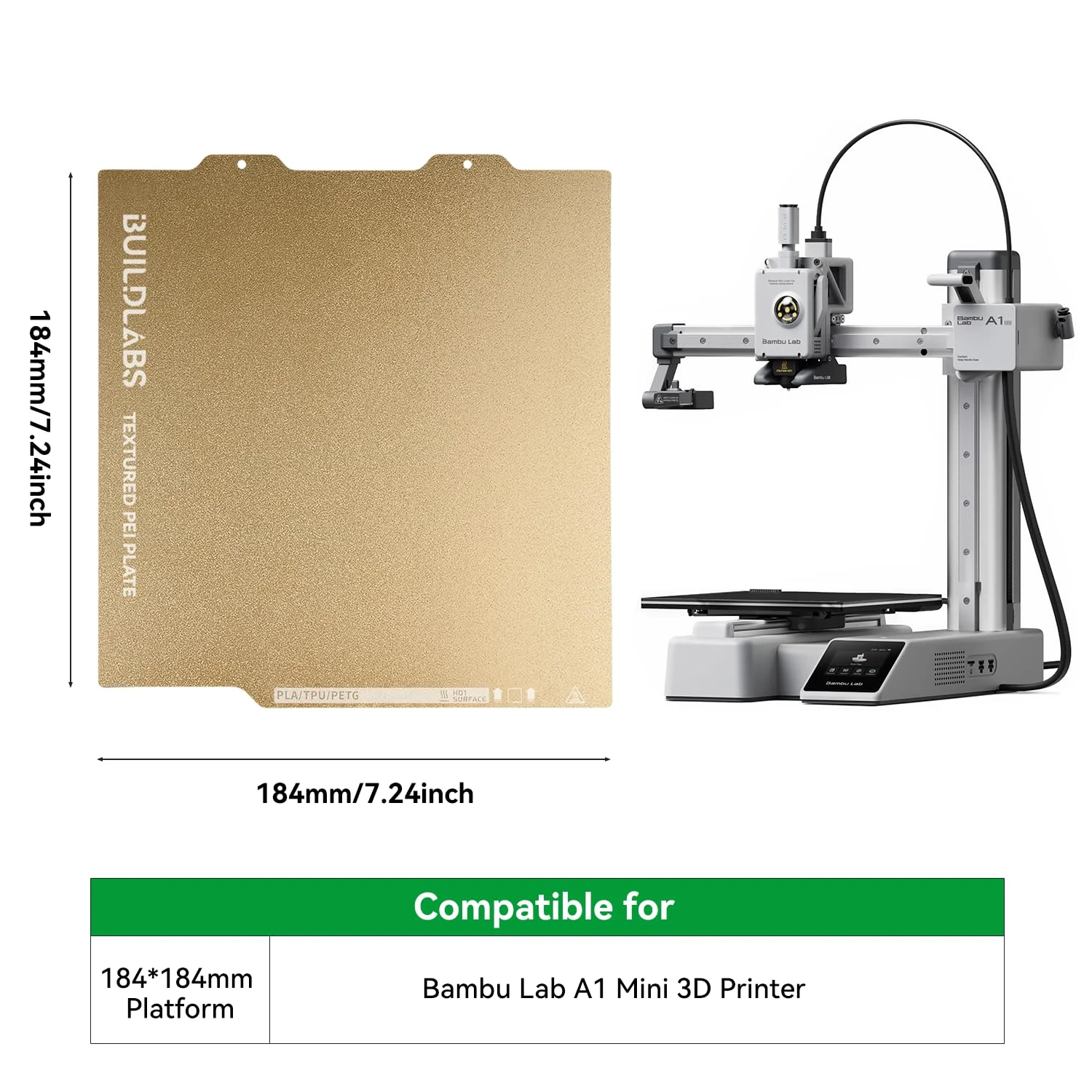 صفحه ساخت پرینتر سه بعدی PEI، صفحه فولادی فنری با بافت/صاف دو طرفه برای پرینتر سه بعدی Bambu LAB A1 Mini، ابعاد 184 * 184 میلی متر