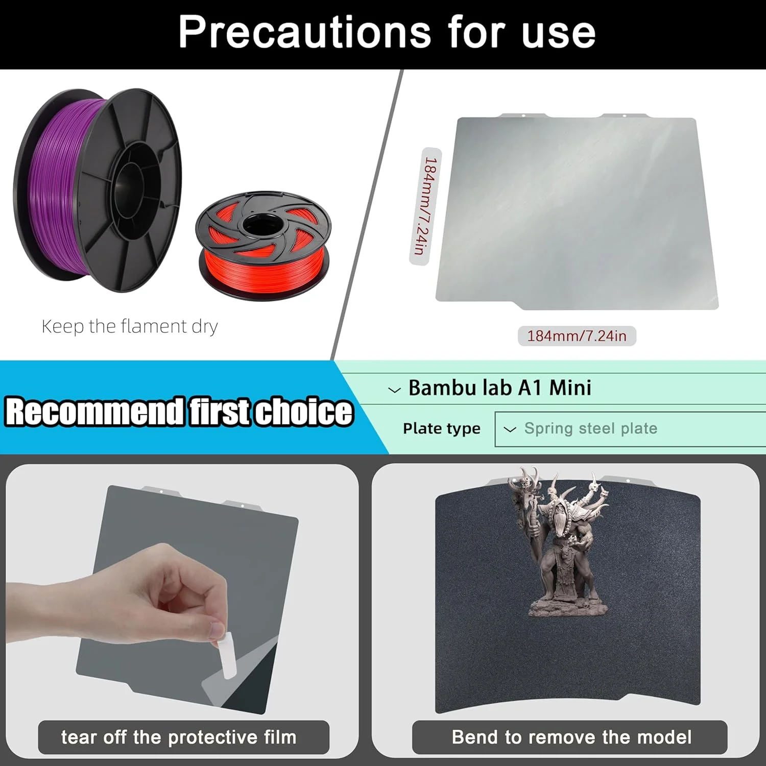 صفحه ساخت پرینتر سه بعدی بامبو لب A1 مینی: صفحه ساخت PEI کربن PET Diamond PEO PEY لوازم جانبی پرینت سه بعدی، ورق تخت بافت دار و صاف 184x184 میلی متر (PEI مشکی صاف + PEI مشکی بافت دار)