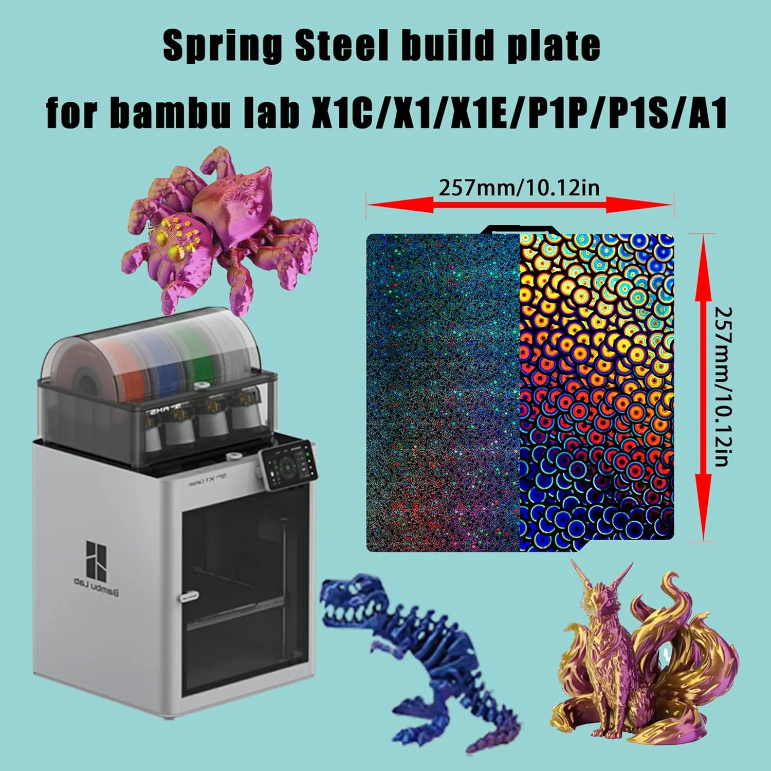 صفحه ساخت برای Bambu Lab P1S/X1C/X1/X1E/P1P/A1: صفحه تخت TinytreesSmooth PEI H1H Carbon PET PEO PEY P1S برای علاقه مندان به چاپ سه بعدی، 257 X 257mm (PEY-Starry + PEK-Kaleidoscope)