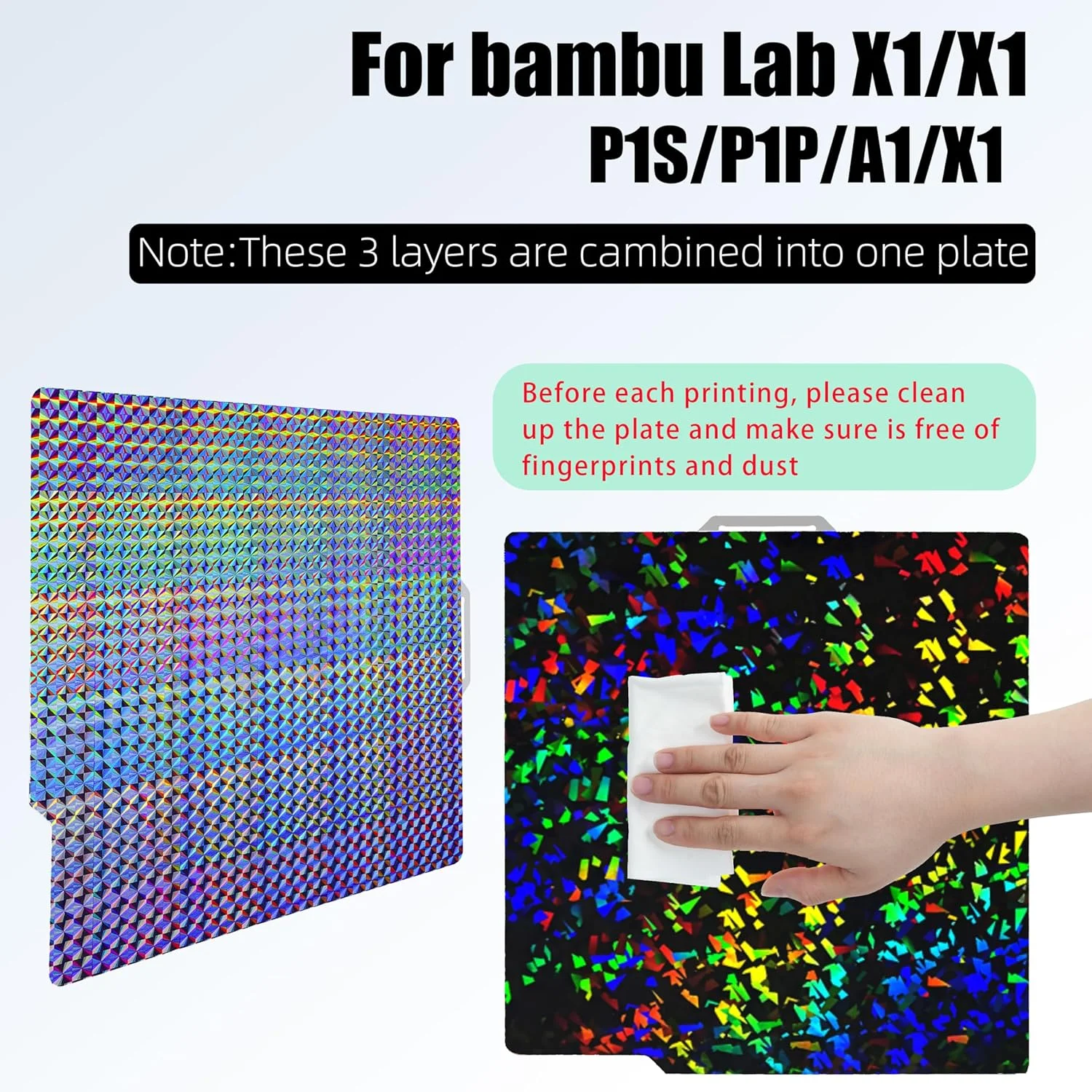 صفحه ساخت PEF H1H به ابعاد 257x257 میلی‌متر برای پرینتر سه بعدی Bambu Lab P1P/P1S/X1/X1C/X1E/A1، ورق صفحه ساخت فولادی فنری PEF+ Phantom H1H