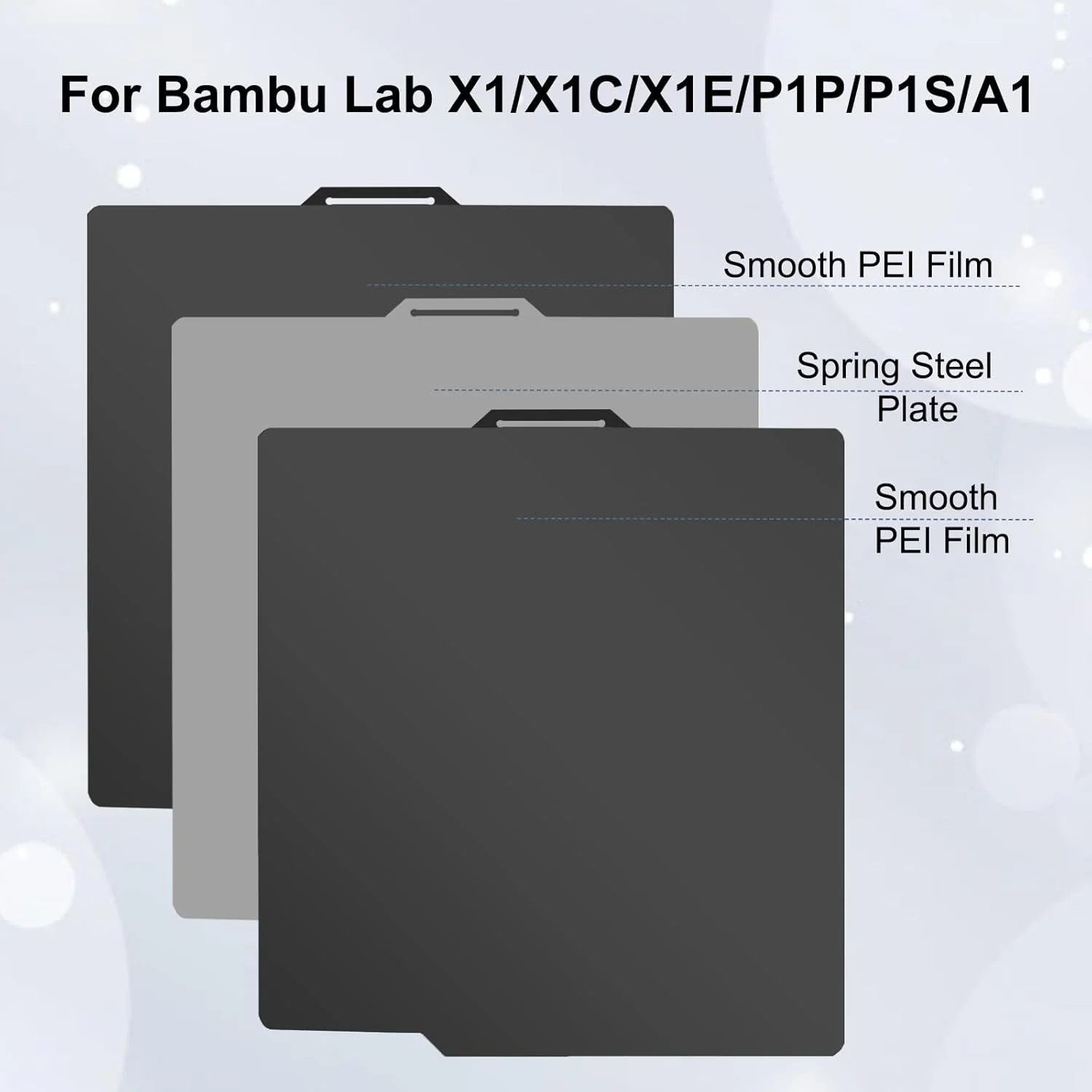 صفحه ساخت PEI صاف دو طرفه بامبو لب برای پرینتر سه بعدی بامبو لب X1C/X1/X1E/P1P/P1S/A1، صفحه فولادی فنری انعطاف پذیر با ابعاد 257x257 میلی متر