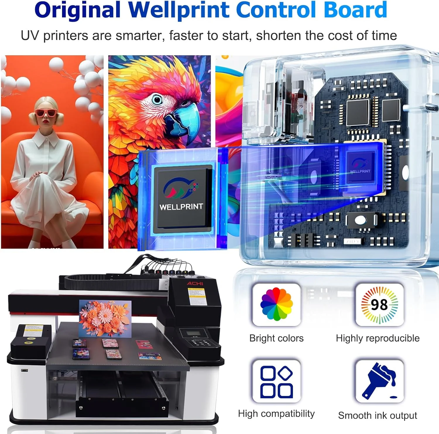 دستگاه چاپگر UV تخت 6090 با ابعاد 60x90 سانتی متر به همراه 3 هد چاپی برای چاپ روی قاب موبایل و اکریلیک