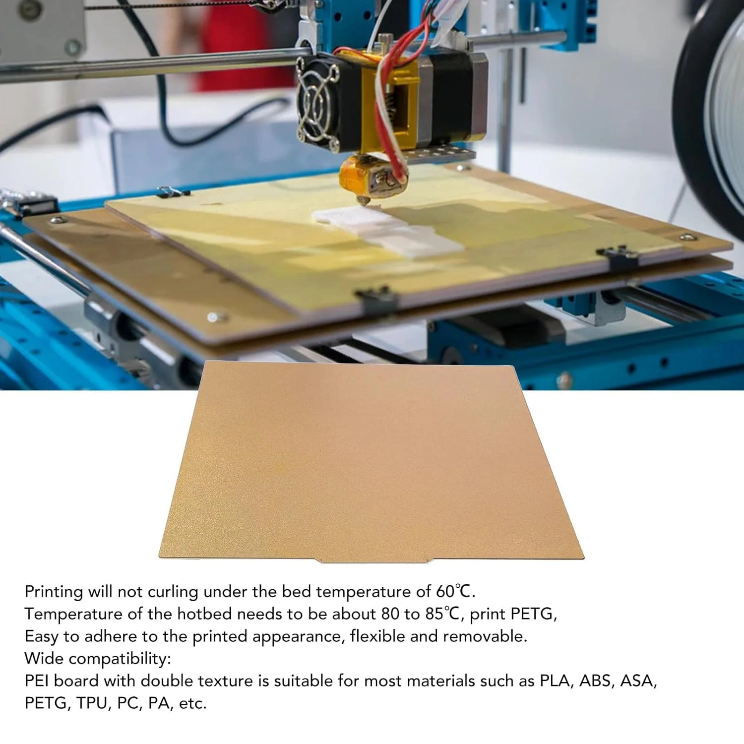 صفحه ساخت پرینتر سه بعدی PEI با ابعاد 500x500 میلی‌متر، پلتفرم انعطاف‌پذیر با بافت، چسبندگی قوی، مهر زنی سرد، بدون تاب برداشتن، پرداخت مات برای PLA، PETG، TPU، PC