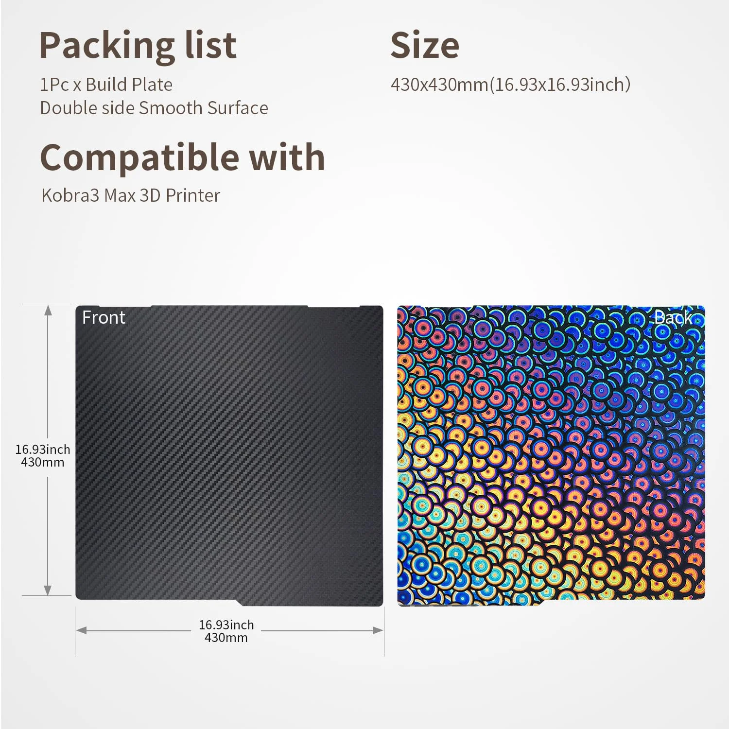 صفحه ساخت 430x430 میلی‌متری برای کوبرا 3 مکس، تخت فولادی فنری دو طرفه PET PEK مغناطیسی انعطاف‌پذیر، مناسب برای لوازم جانبی پرینتر سه بعدی Anycubic Kobra 3 Max Combo