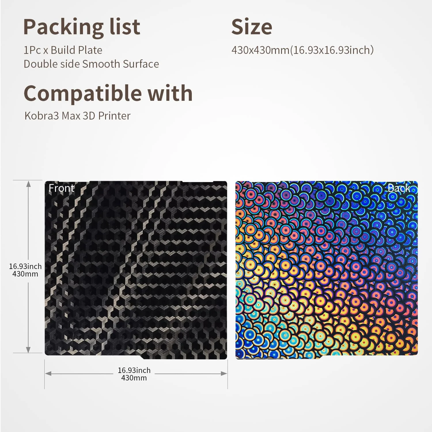 صفحه ساخت 430x430 میلی‌متر برای کوبرا 3 مکس، ورق فنری فولادی دو طرفه PEH PEK صاف، تخت مگنتی انعطاف‌پذیر برای لوازم جانبی چاپگر سه بعدی Anycubic Kobra 3 Max Combo