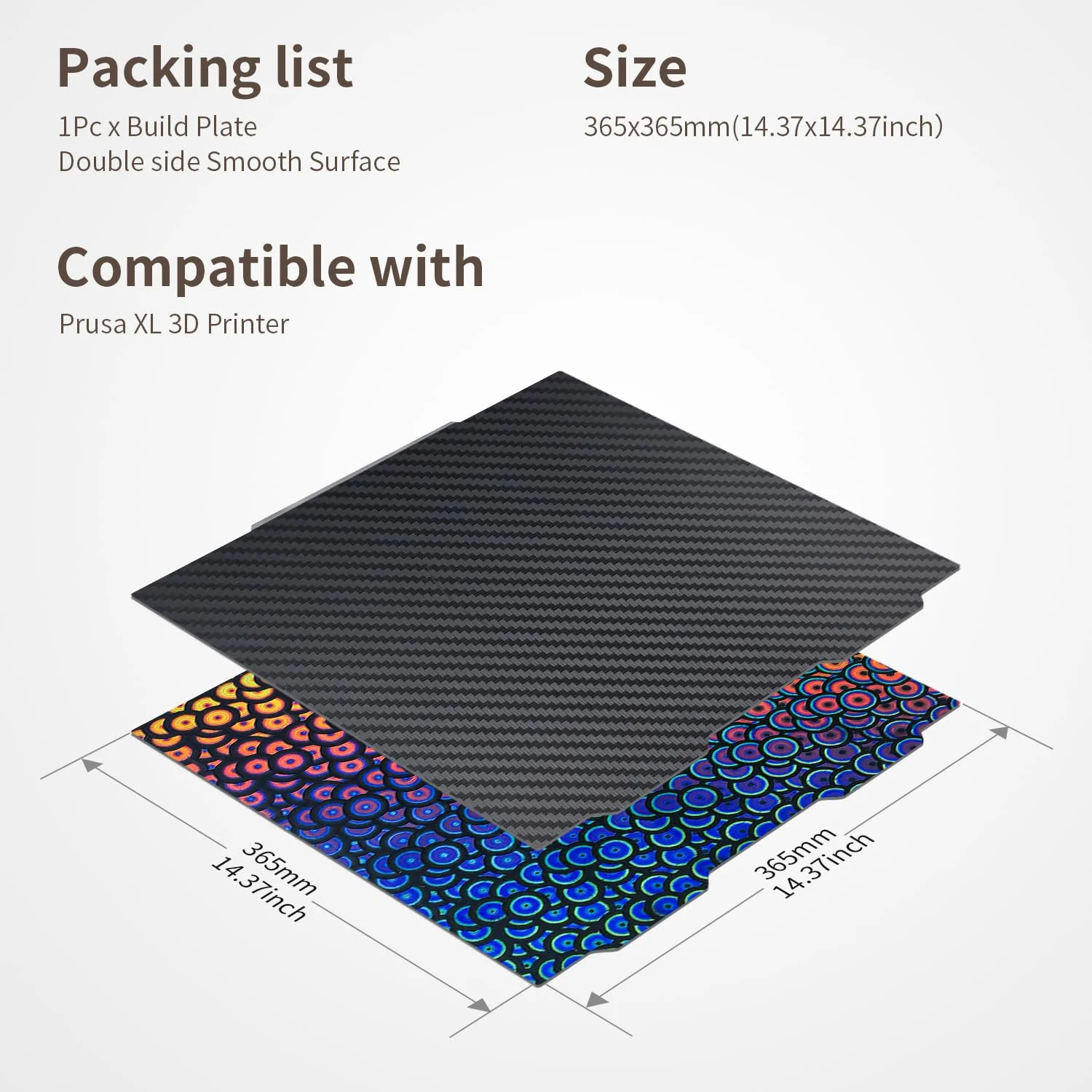 صفحه ساخت 365x365 میلی‌متری پروسا XL، ورق PET PEK صاف دو طرفه، بستر حرارتی پلتفرم مغناطیسی فولادی فنری انعطاف‌پذیر برای پرینتر سه بعدی پروسا XL