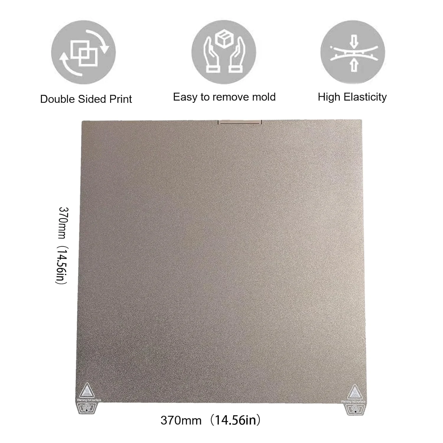 صفحه ساخت 370x370 میلی‌متری K2 Plus، پلتفرم بستر چاپ PET+ PEI برای پرینتر سه بعدی Creality K2 Plus، صفحه فولادی فنری انعطاف پذیر بدون پایه مغناطیسی