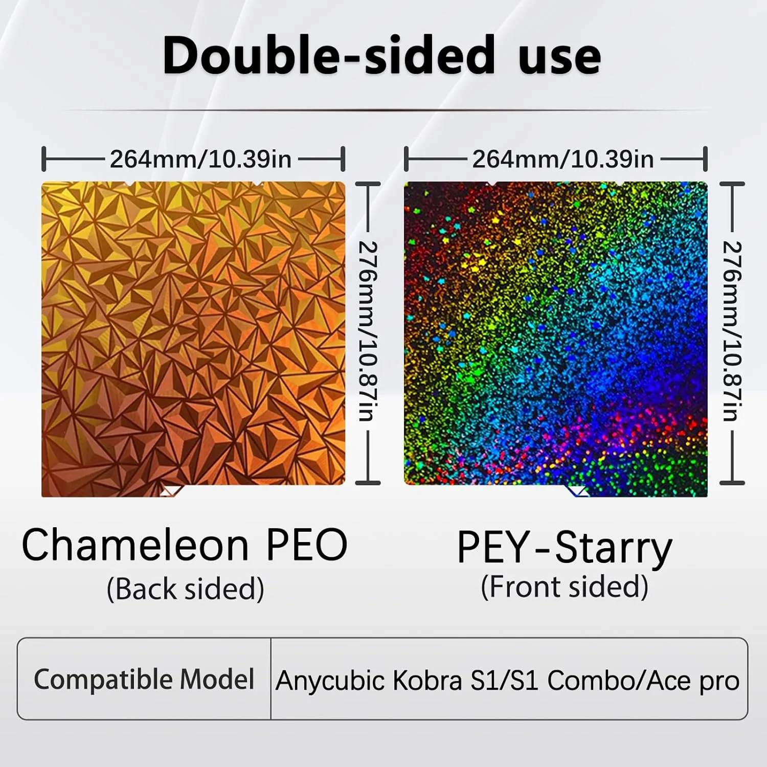 صفحه ساخت دو طرفه آفتاب‌پرست PEO+Starry PEY انعطاف‌پذیر و جداشدنی 264x276 میلی‌متری از جنس فولاد فنری گرم شونده برای پرینتر سه بعدی Anycubic Kobra S1/Combo/ACE Pro