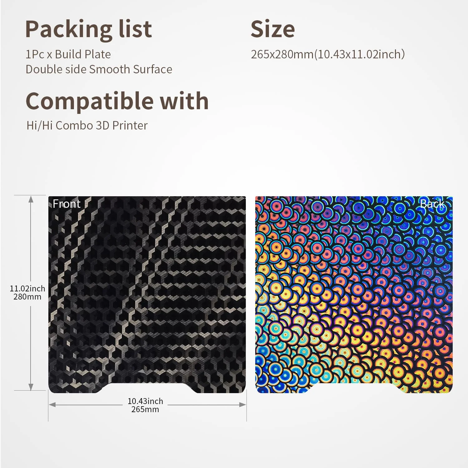 صفحه ساخت ارتقا یافته 265x280 میلی‌متر برای Hi Combo، ورق PEH PEK دو طرفه صاف، بستر حرارتی، صفحه فولادی فنری انعطاف‌پذیر، جایگزینی لوازم جانبی چاپگر Creality