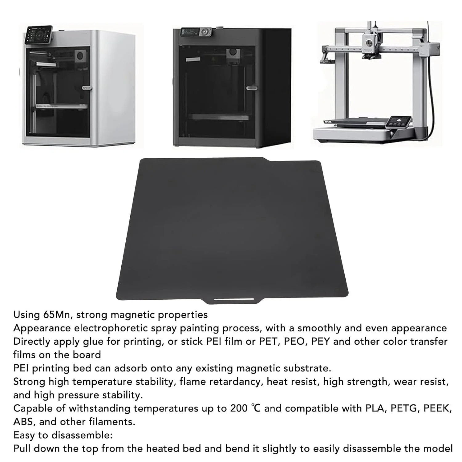 صفحه ساخت دو طرفه PEI مشکی، ورق فولادی فنری انعطاف پذیر 257x257 میلی متر برای پلتفرم های پرینتر سه بعدی X1 X1 C X1E Lab