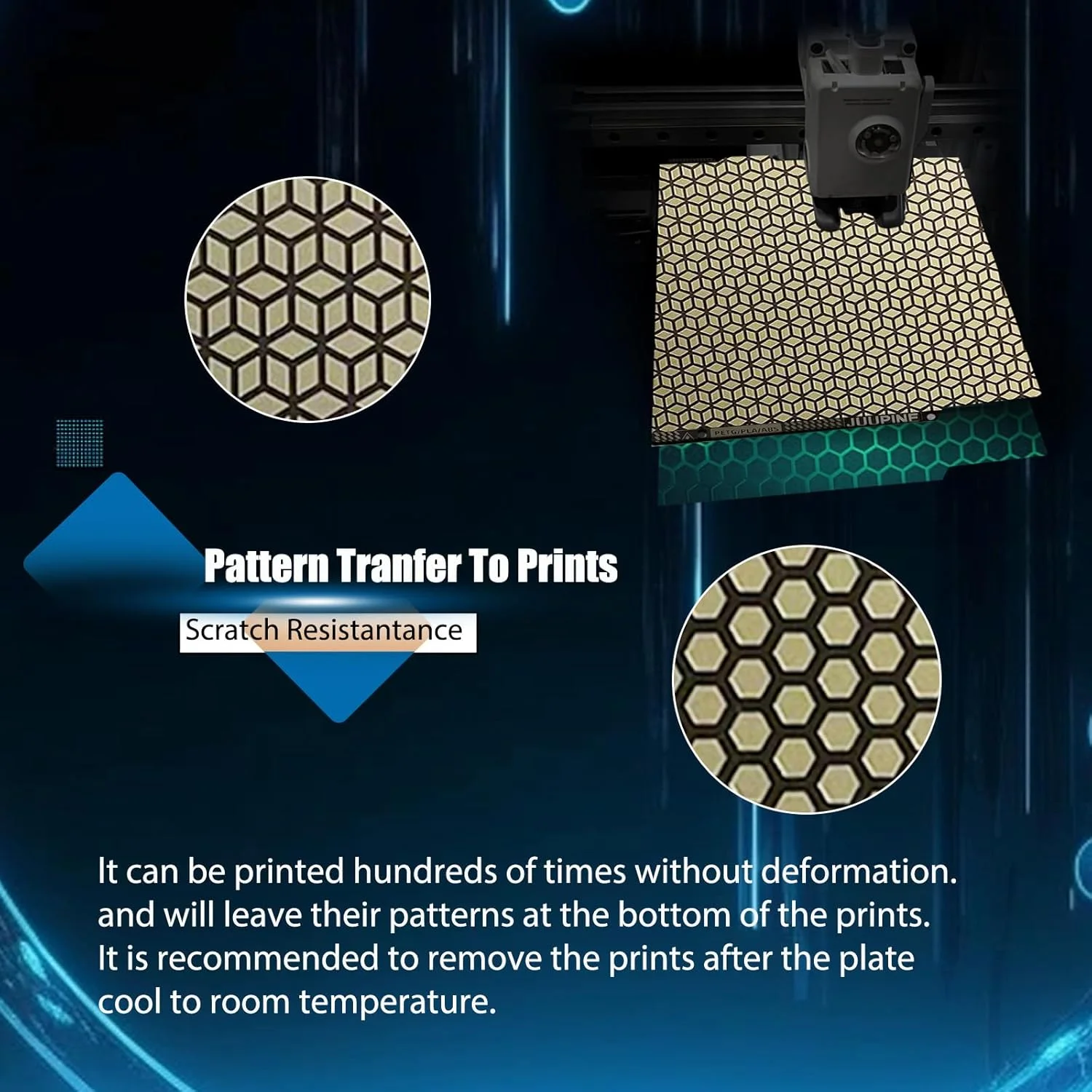 صفحه لانه زنبوری PEI انعطاف پذیر دو طرفه 184x184 میلی متر، سطح صاف لانه زنبوری + مربعی برای پرینتر سه بعدی Bambu Lab A1 Mini، صفحه PEI پرینتر سه بعدی پلتفرم جداشدنی.