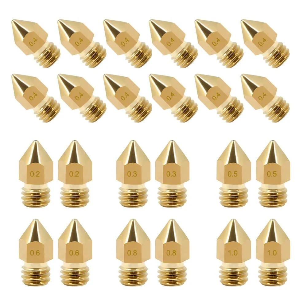 ابزار زندگی MK8، بسته 24 عددی نازل های اکسترودر پرینتر سه بعدی برنجی در اندازه های 0.2، 0.3، 0.4، 0.5، 0.6، 0.8 و 1.0 میلی متر، نازل CR-10 برای پرینتر سه بعدی PLA ABS 1.75 میلی متری