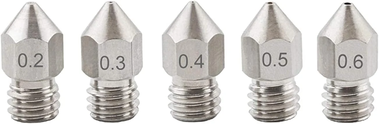 نازل، نازل پرینتر، نازل برنجی، 5 عدد نازل استیل ضد زنگ رزوه دار M6 با قطر 0.2/0.3/0.4/0.5/0.6 میلی متر برای اکسترودر پرینتر سه بعدی با فیلامنت 1.75 میلی متری، قطر نازل 0.4 میلی متر (رنگ: برای فیلامنت 1.75 میلی متری)