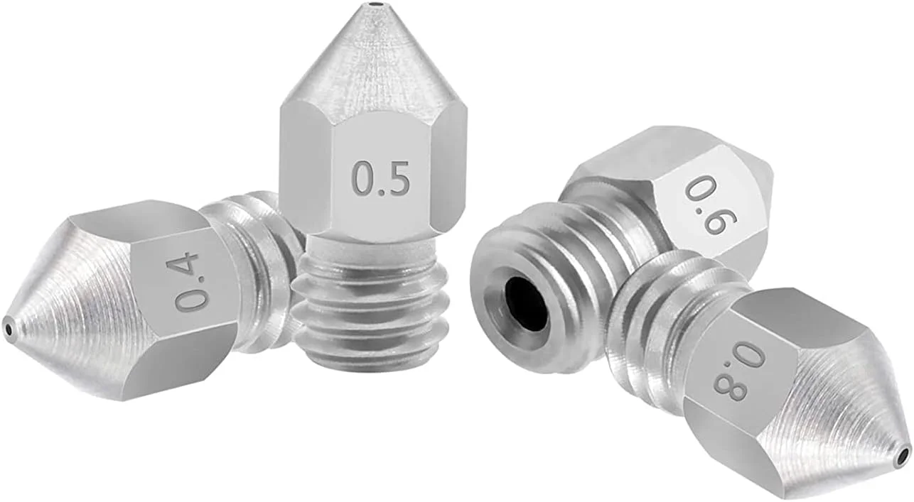 نازل، نازل پرینتر، نازل برنجی، 5 عدد نازل کوتاه فولاد ضد زنگ رزوه دار M6 قطر 0.2/0.3/0.4/0.5/0.6/0.8 میلی متر برای اکسترودر پرینتر سه بعدی فیلامنت 1.75/3.0 میلی متر، قطر نازل 0.3 میلی متر (رنگ: برای)