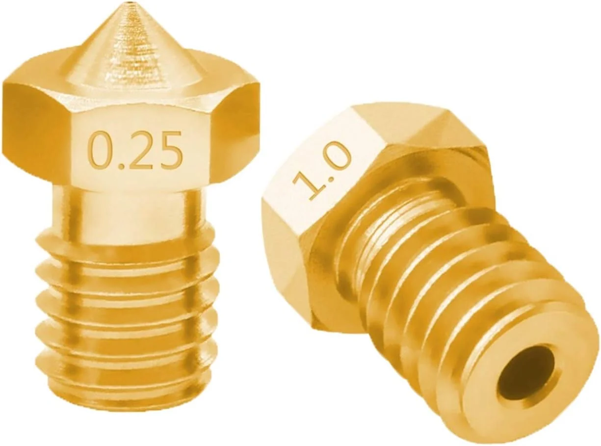 نازل، نازل پرینتر، نازل های برنجی، 10 عدد نازل مسی رزوه دار M6 با قطر 0.2/0.3/0.4/0.5/0.6/0.8/1.0 میلی متر برای قطعات اکسترودر پرینتر سه بعدی با فیلامنت 1.75/3 میلی متر، قطر نازل 0.2 میلی متر (رنگ: برای فیلامنت 3 میلی متر)