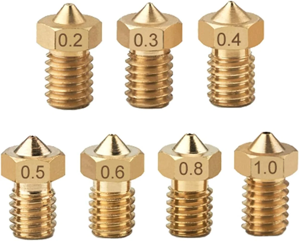 نازل، نازل پرینتر، نازل های برنجی، 10 عدد نازل مسی رزوه دار M6 با قطر 0.2/0.3/0.4/0.5/0.6 میلی متر برای اکسترودر پرینتر سه بعدی با فیلامنت 1.75/3.0 میلی متر، قطر نازل 1.0 میلی متر (رنگ: برای فیلامنت 1.75 میلی متر)