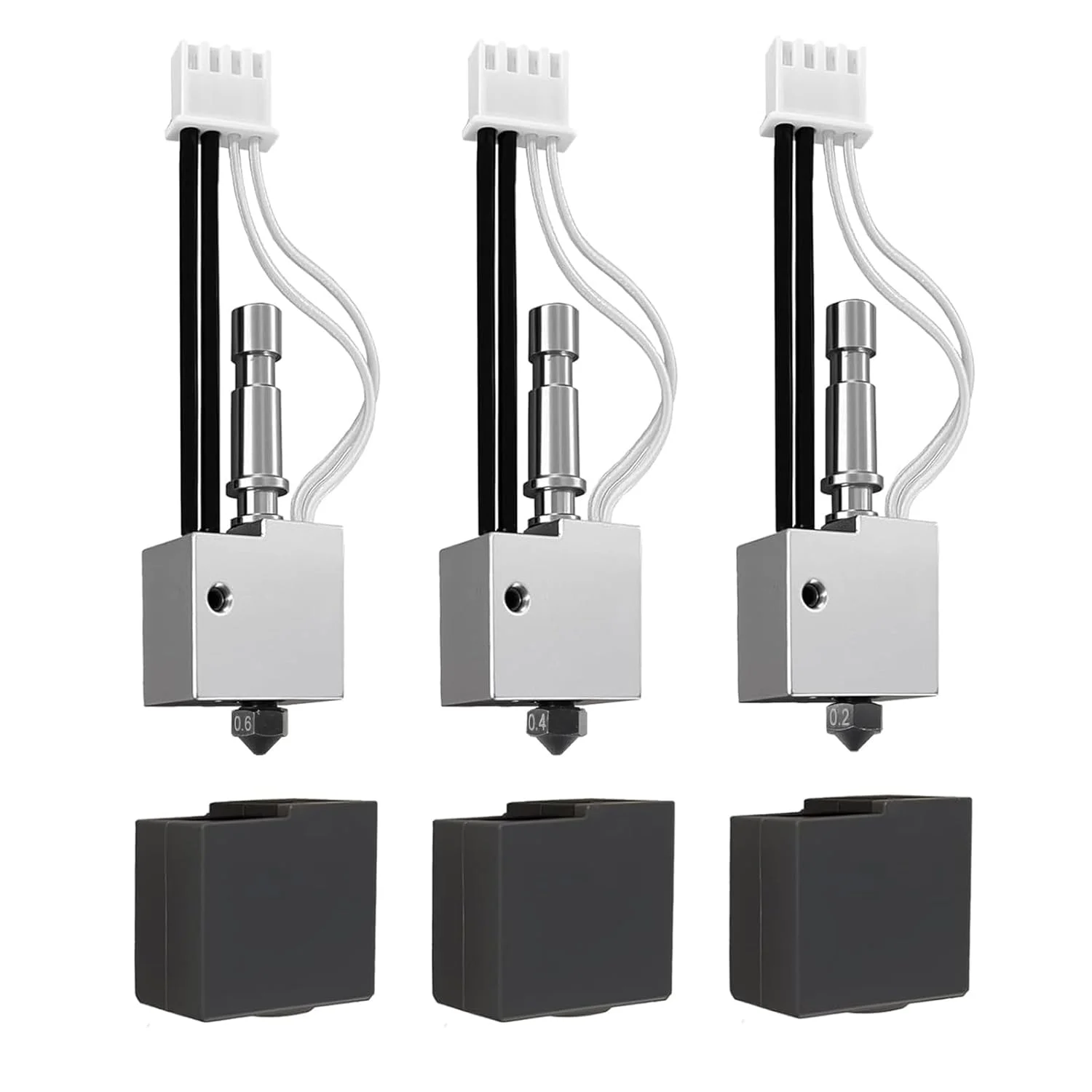 مجموعه هات‌اند Kobra S1 با نازل‌های برنجی 0.2 میلی‌متری، 0.4 میلی‌متری و 0.6 میلی‌متری، کیت اکسترودر هد چاپ استیل ضد زنگ با بلوک گرمکن، ترمیستور 200K، نازل و جوراب سیلیکونی برای Anycubic Kobra S1/ACE Pro (بسته 3 عددی)