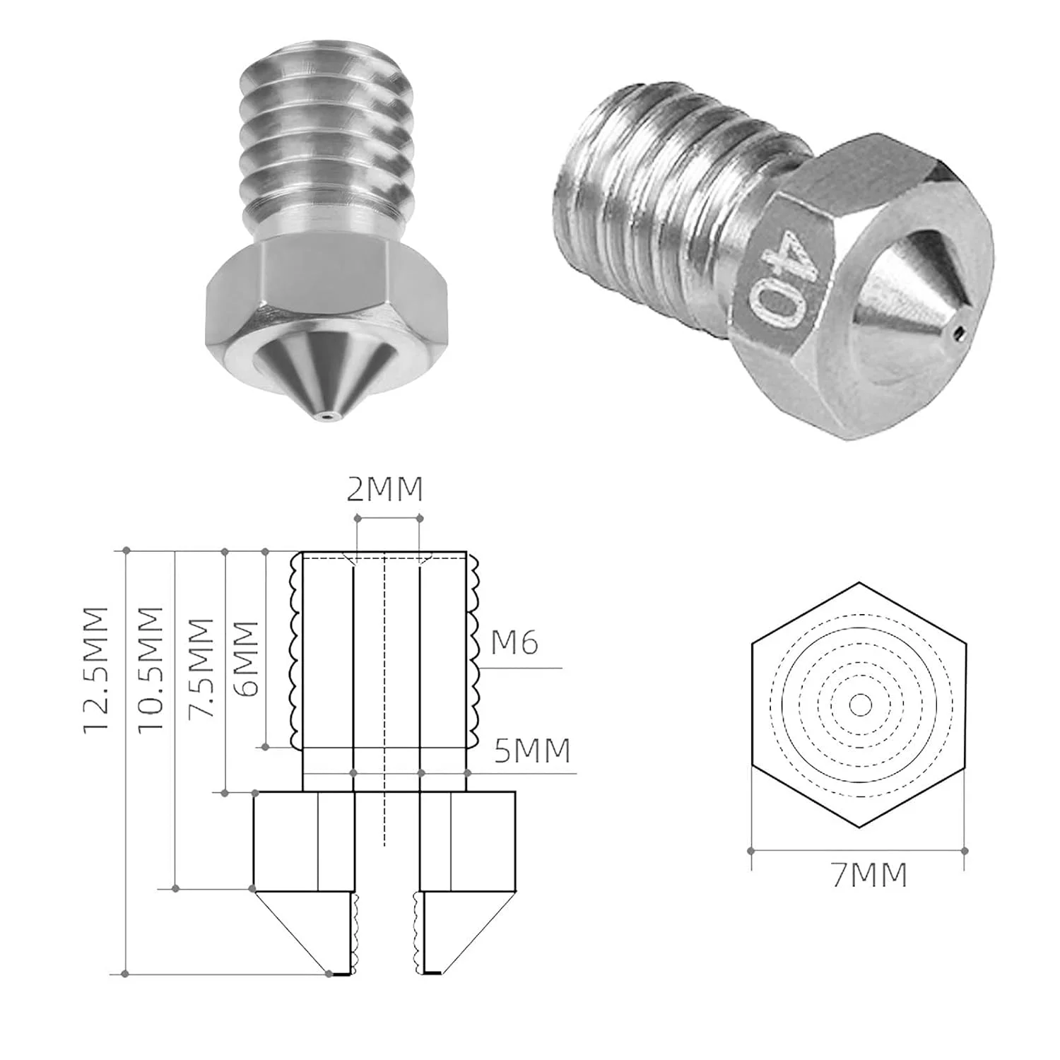 نازل استیل ضد زنگ، اکسترودر هد چاپ، به همراه آچار، مشخصات 0.2، 0.4، 0.6، 0.8، 1.0 میلی‌متر، لوازم جانبی پرینتر سه بعدی DIY
