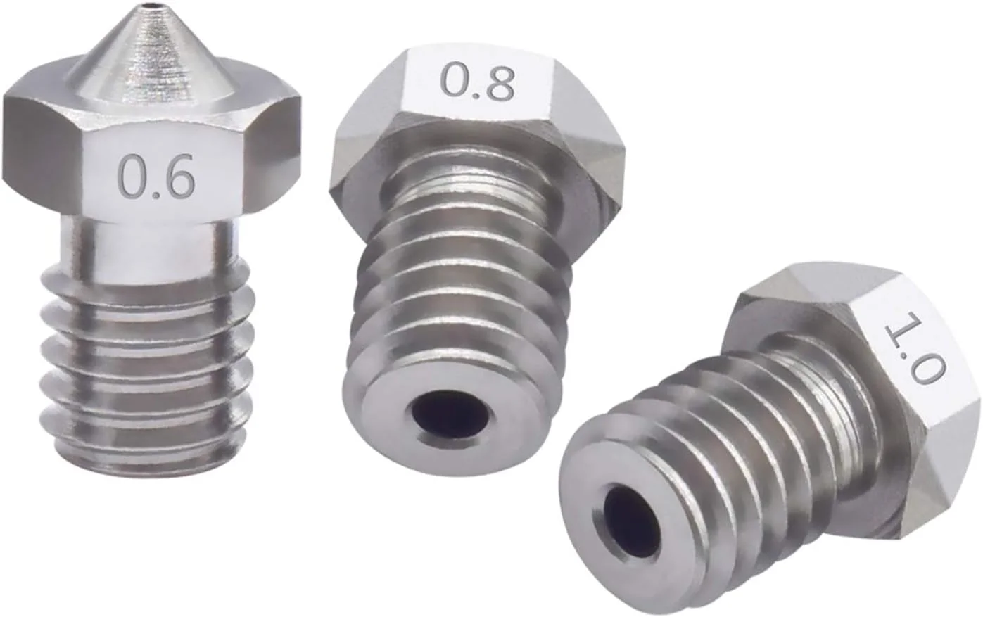 نازل، نازل پرینتر، نازل برنجی، 5 عدد نازل استیل ضد زنگ با رزوه M6 قطر 0.2mm تا 1.0mm برای اکسترودر پرینتر سه بعدی با فیلامنت 1.75mm/3.00mm، قطر نازل 0.8mm (رنگ: برای فیلامنت 1.75mm)