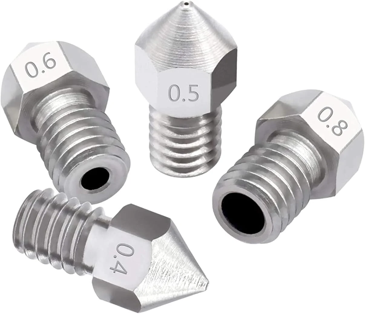 نازل، نازل پرینتر، نازل های برنجی، 5 عدد نازل استیل ضد زنگ رزوه M6 با قطر 0.2mm/0.3mm/0.4mm/0.5/0.6/0.8mm برای اکسترودر پرینتر سه بعدی فیلامنت 1.75/3.0mm، قطر نازل 0.3mm (رنگ: برای 1.