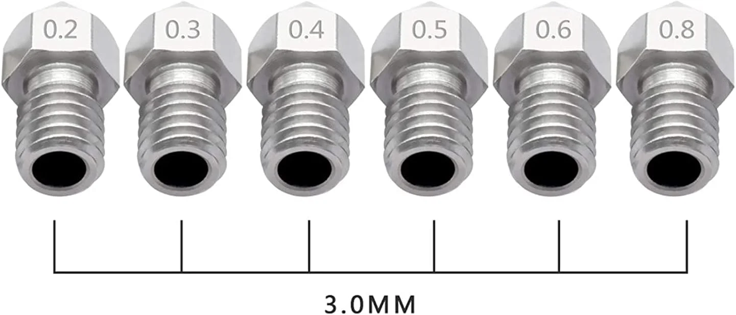 نازل، نازل پرینتر، نازل های برنجی، 5 عدد نازل استیل ضد زنگ رزوه M6 با قطر 0.2mm/0.3mm/0.4mm/0.5/0.6/0.8mm برای اکسترودر پرینتر سه بعدی فیلامنت 1.75/3.0mm، قطر نازل 0.3mm (رنگ: برای 1.