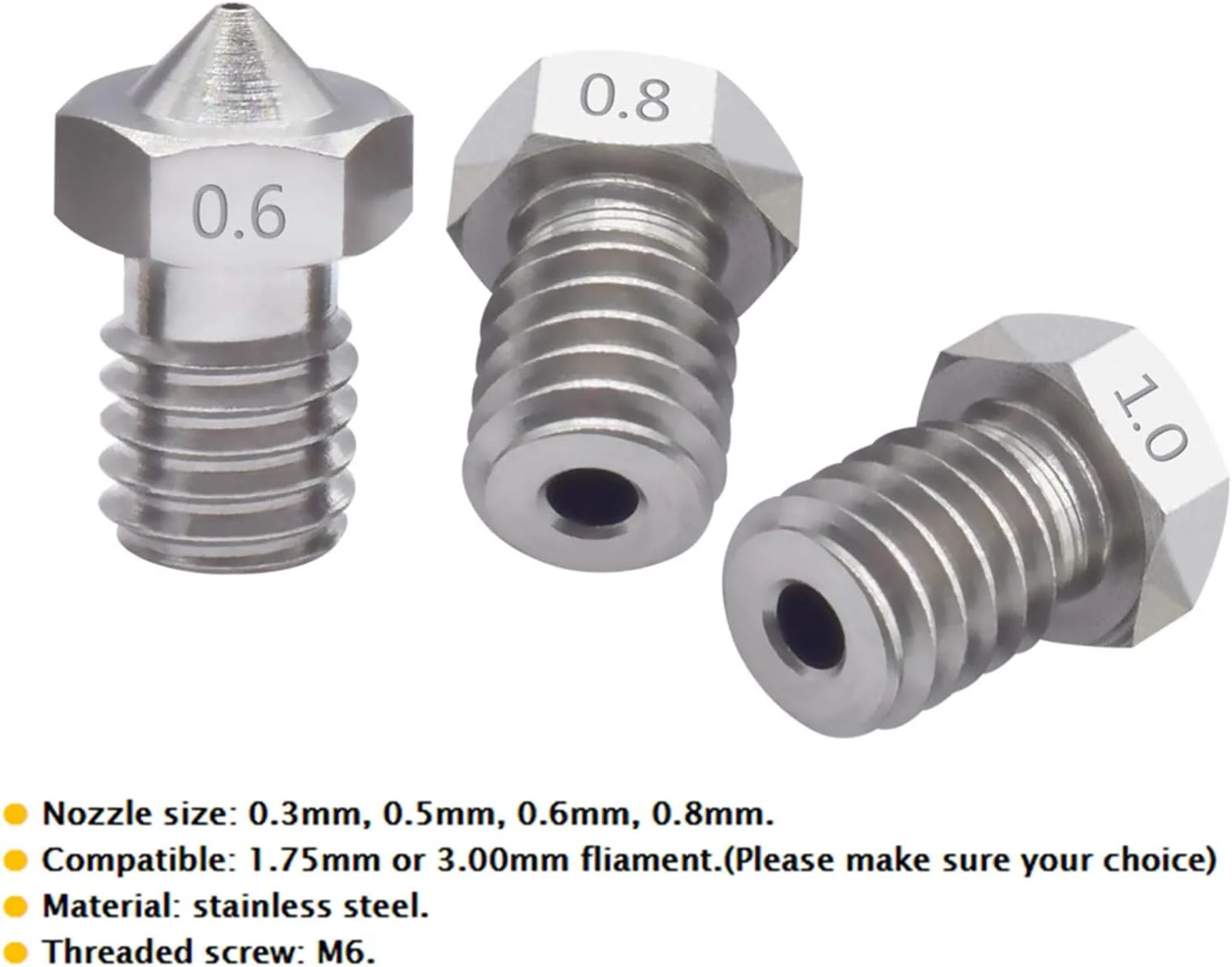 نازل، نازل پرینتر، نازل های برنجی، 2 عدد نازل استیل ضد زنگ پرینتر سه بعدی قطر 0.25 تا 1.0 میلی متر برای فیلامنت 1.75/3.00 میلی متر اکسترودر پرینتر سه بعدی، قطر نازل 0.8 میلی متر (رنگ: برای فیلامنت 1.75 میلی متر، Si) نازل، نازل پرینتر، نازل های برنجی، 2 عدد نازل استیل ضد زنگ پرینتر سه بعدی قطر 0.25 تا 1.0 میلی متر برای فیلامنت 1.75/3.00 میلی متر اکسترودر پرینتر سه بعدی، قطر نازل 0.8 میلی متر (رنگ: برای فیلامنت 1.75 میلی متر، Si)