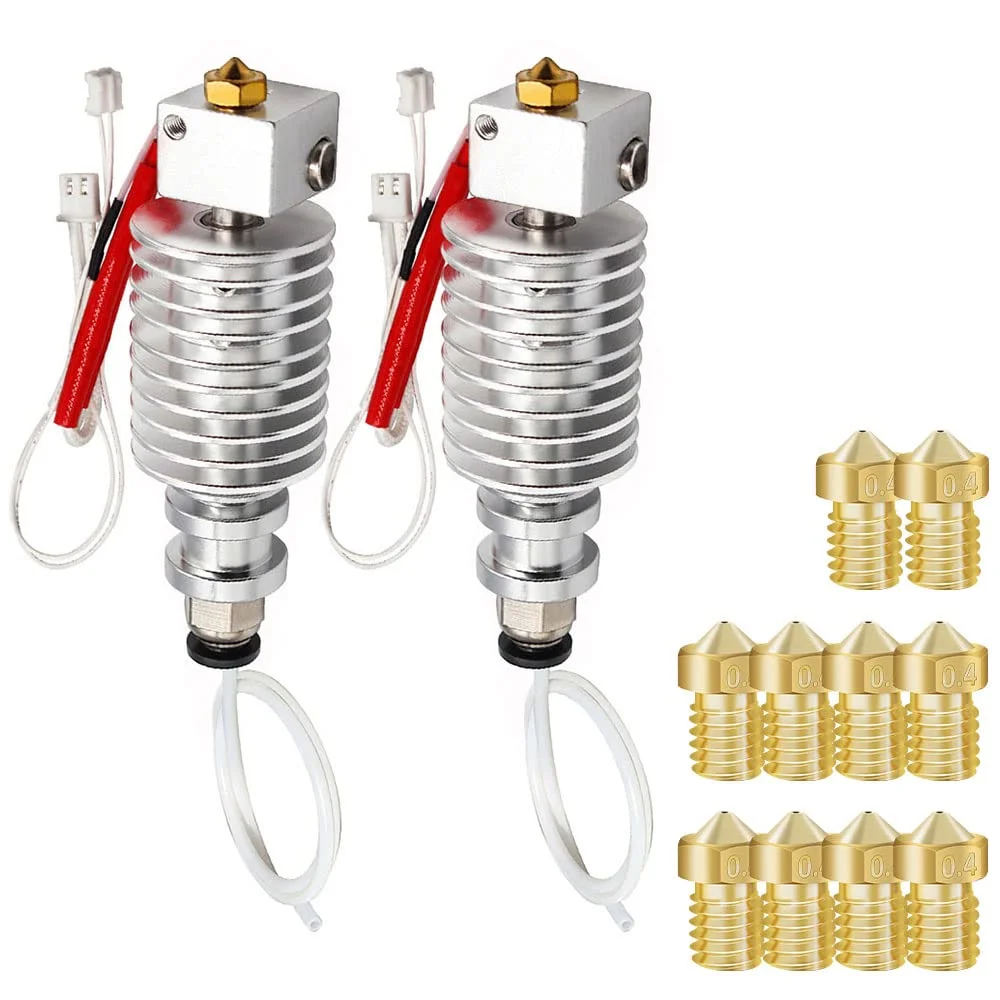 [بسته 2 عددی] اکسترودر هات اند پرینتر سه بعدی سازگار با اکسترودر ANYCUBIC Chiron Head 24V V5 به همراه 10 عدد نازل برنجی 0.4 میلی متری V6 (مخصوص chiron)
