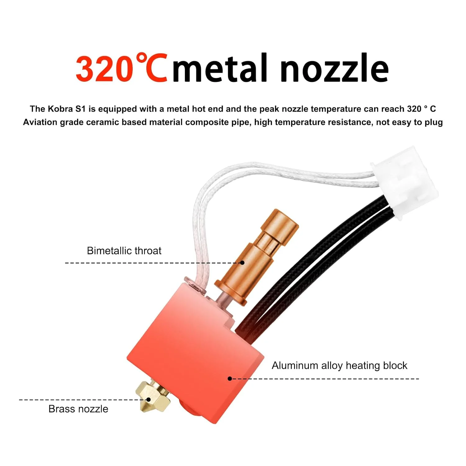 کیت هات‌اند دوماده‌ای Kobra S1C با نازل برنجی 0.4 میلی‌متری - ارتقاء مس کروم-زیرکونیوم، طراحی مقاوم در برابر گرفتگی، سازگار با پرینترهای سه بعدی Anycubic Kobra3 S1/S1C