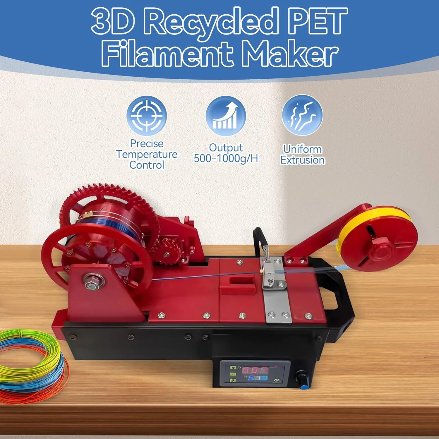 دستگاه تولید فیلامنت بازیافتی PET سه بعدی، اکسترودرهای پرینتر سه بعدی با نمایشگر دیجیتال، تنظیم دما و سرعت، دستگاه تولید فیلامنت رومیزی برای خانواده ها و استودیوهای کوچک