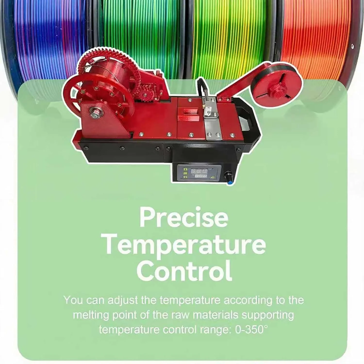 دستگاه تولید فیلامنت بازیافتی PET، اکسترودر پرینتر سه بعدی رومیزی با نمایشگر دیجیتال، فیلامنت خود را برای سازندگان خانگی و استودیوهای کوچک بسازید (سبز)