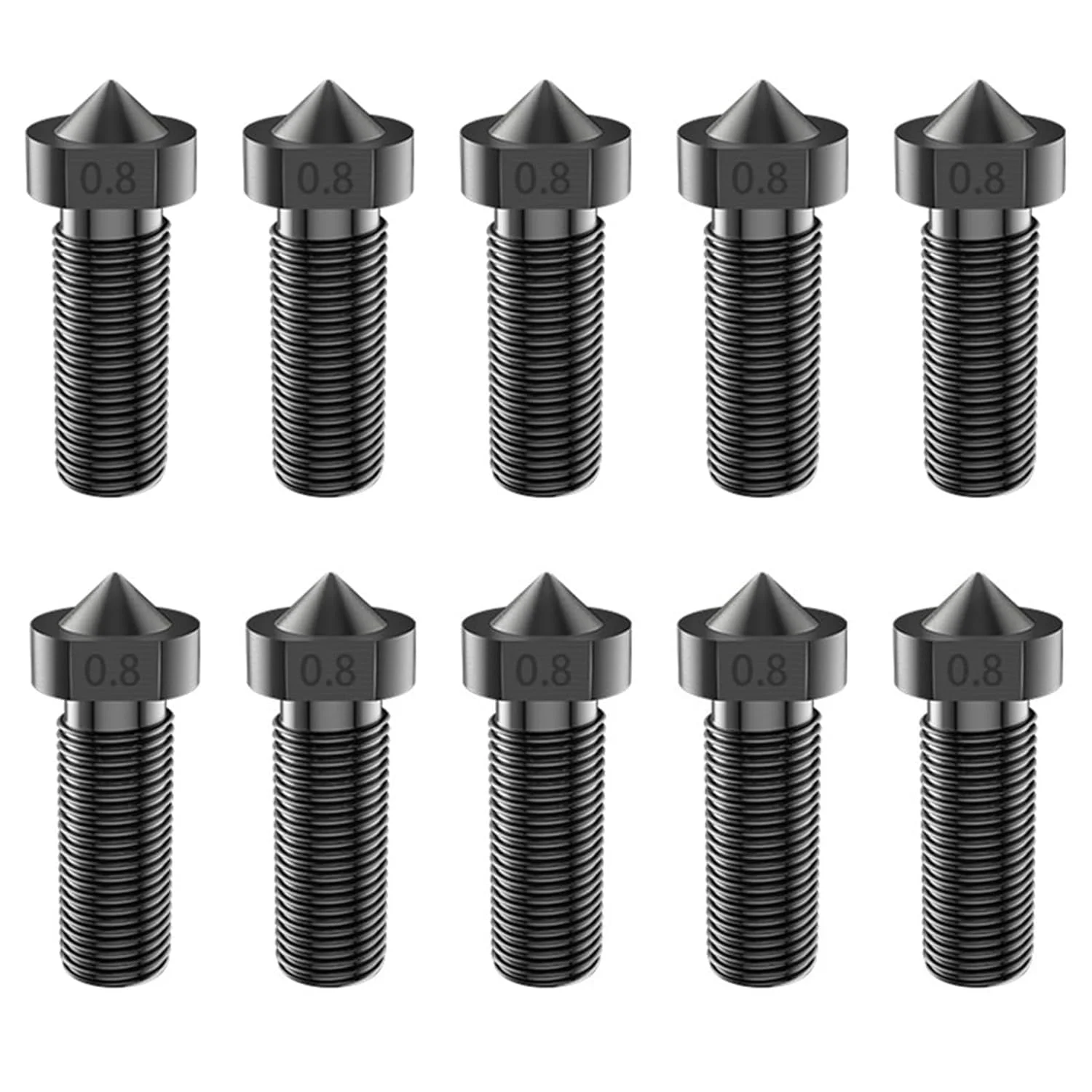 کیو تی ام وای بسته 10 عددی نازل پرینتر سه بعدی E3D، نازل اکسترودر اکسل فو M6 0.8 میلی متری هد چاپ برای فیلامنت 1.75 میلی متری پرینتر سه بعدی E3D V5-V6 (فولاد سخت، 0.8 میلی متر)