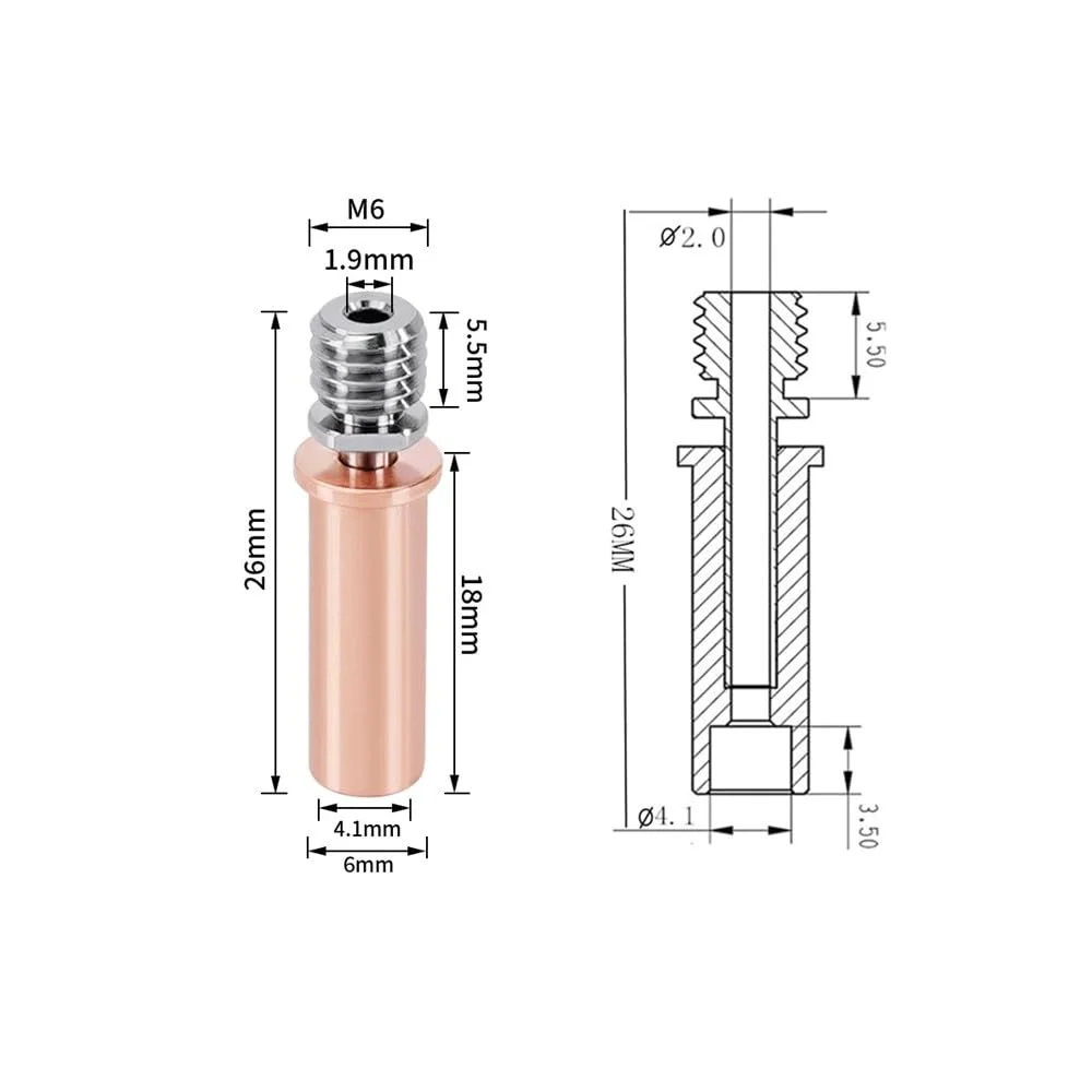 همان کیفیت برند اصلی!! گلوگاه فلزی دوفلزی V5 آلیاژ تیتانیوم مس ارتقاء V5 تیتانیوم و مس دو فلزی برای اکسترودر هات اند ANYCUBIC Mega Vyper Chiron (گلوگاه فلزی دوفلزی V5)