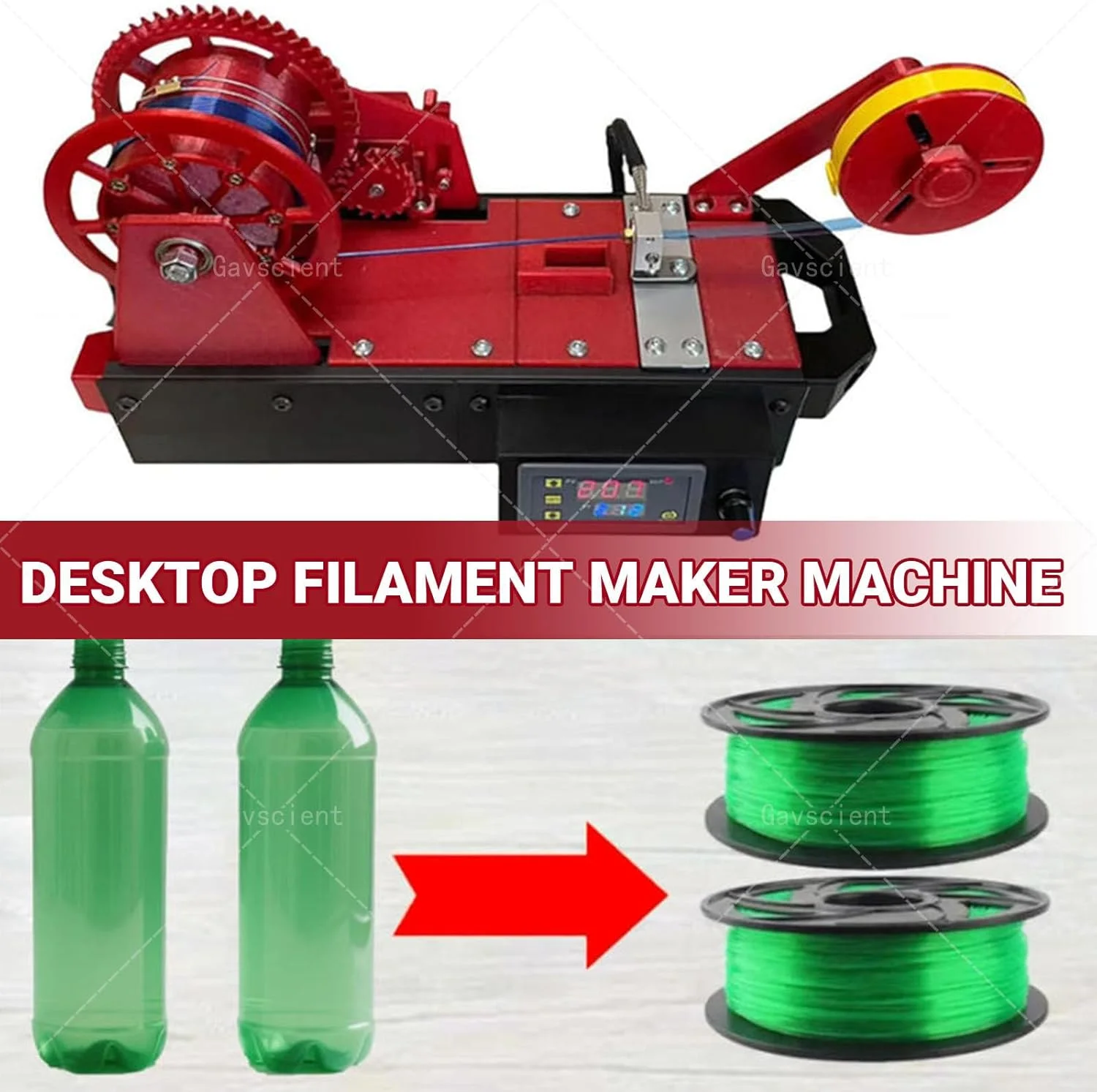 دستگاه تولید فیلامنت سه بعدی از بطری های پلاستیکی، اکسترودر پرینتر سه بعدی با نمایشگر دیجیتال، تنظیم دما و سرعت، دستگاه ساخت فیلامنت رومیزی برای خانواده ها - سبز