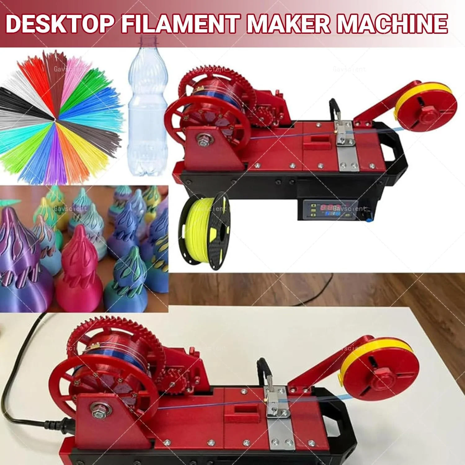 دستگاه تولید فیلامنت سه بعدی از بطری های پلاستیکی، اکسترودر پرینتر سه بعدی با نمایشگر دیجیتال، تنظیم دما و سرعت، دستگاه ساخت فیلامنت رومیزی برای خانواده ها - سبز