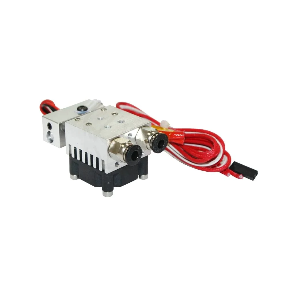 قطعات پرینتر سه بعدی، اکسترودر از نوع J-Head با دو ورودی و یک خروجی، اکستروژن از راه دور با رنگ دوگانه، هیت سینک تمام فلزی به همراه فن (12 ولت)