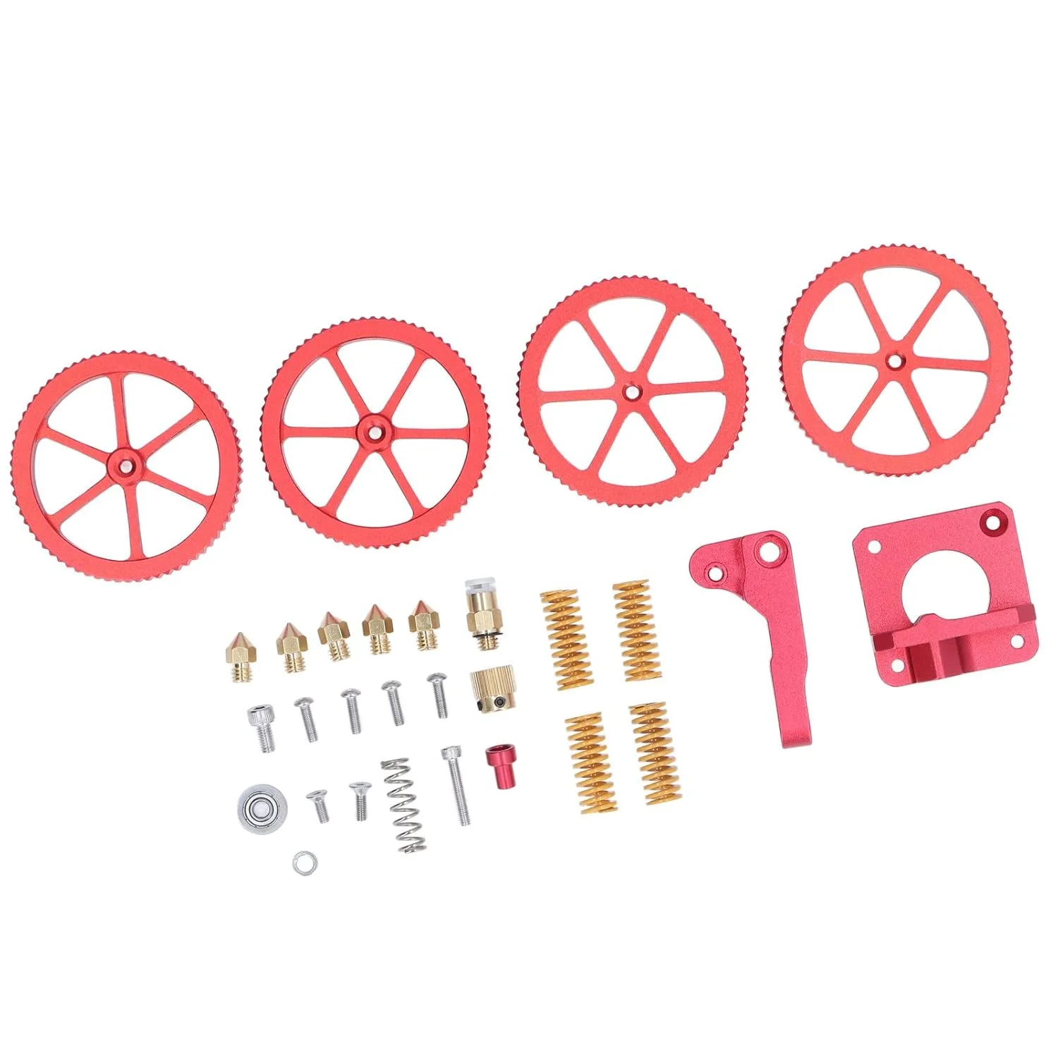 ارتقاء چاپ سه بعدی خود با کیت اکسترودر آلیاژ آلومینیوم و برنج ما، دارای درایو اکسترودر قرمز، مهره های تراز کننده و فنرهای زرد برای افزایش ثبات و کیفیت چاپ