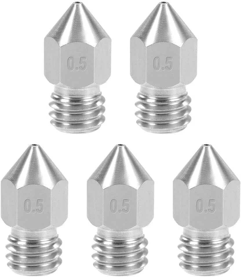 قطعات ابزار نازل پرینتر سه بعدی 0.5 میلی‌متری رزوه M6 برای اکسترودر MK8 1.75 میلی‌متری، 5 عدد