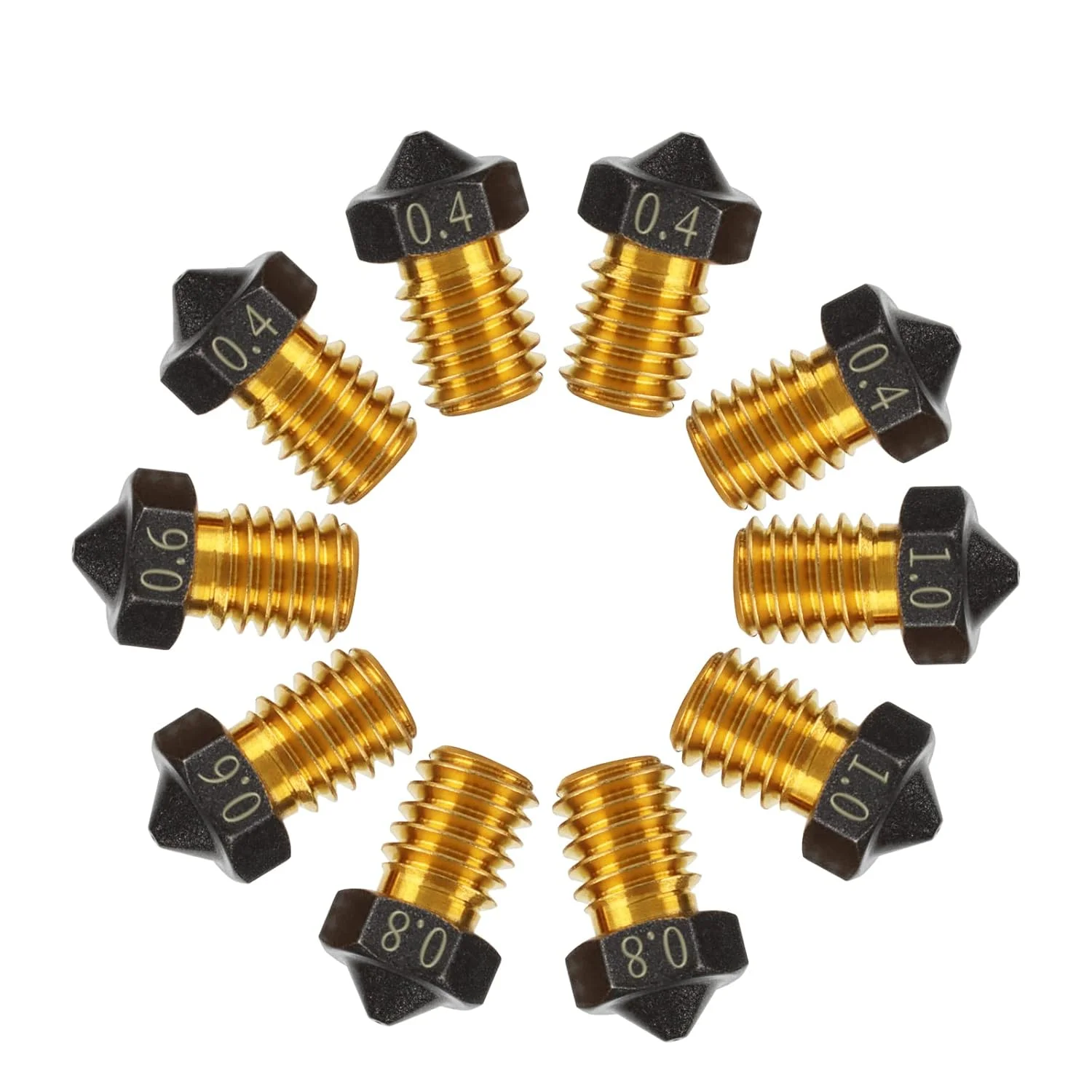 نازل اکسترودر PTFE V6 مدل 10 عددی با اندازه های 0.4/0.6/0.8/1.0 میلی متر، نازل هات اند PTFE V6 با فیلامنت 1.75 میلی متری برای سری Anycubic Mega، Kobra Neo، Kobra Go، Chiron، برای Prusa i3 MK3، Mini+