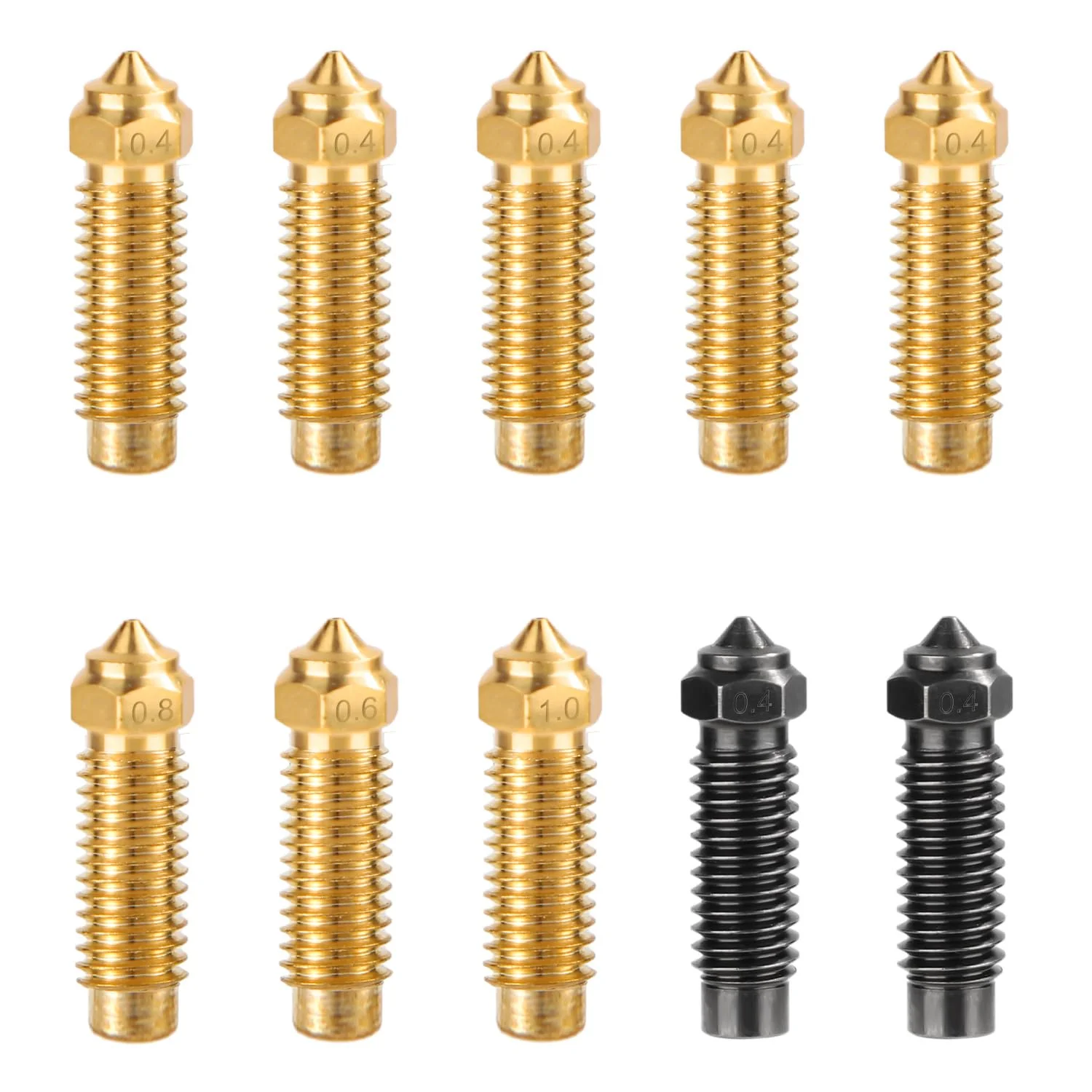 ۱۰ عدد نازل اکسترودر هات‌اند پرینتر سه بعدی، ۵ عدد ۰.۴ میلی‌متر، ۱ عدد ۰.۶ میلی‌متر، ۱ عدد ۰.۸ میلی‌متر، ۱ عدد ۱.۰ میلی‌متر نازل برنجی پرینتر سه بعدی، ۲ عدد نازل فولادی سخت‌کاری شده ۰.۴ میلی‌متر برای Elegoo Neptune 4 Plus/ 4 Max