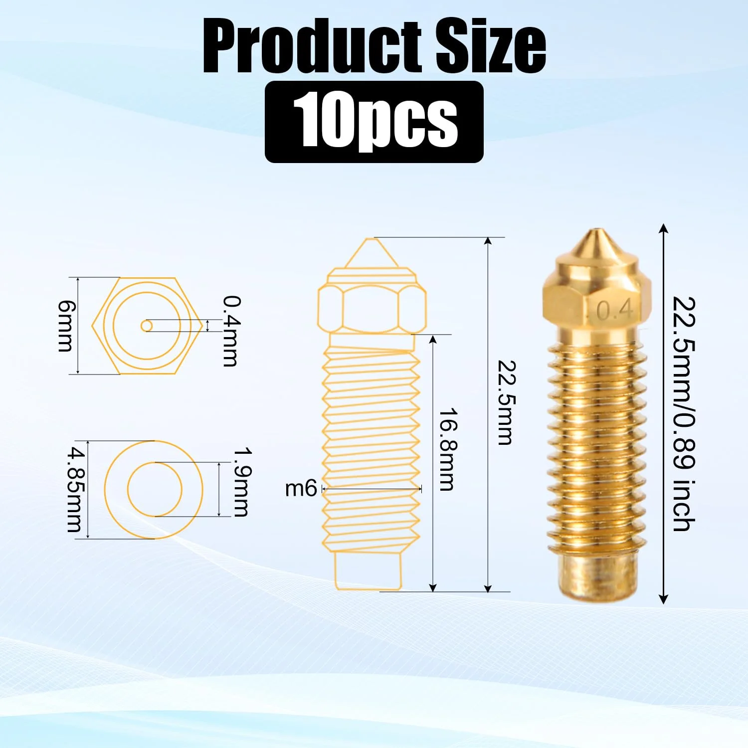 ۱۰ عدد نازل پرینتر سه بعدی اکسترودر هات‌اند، ۵ عدد ۰.۴ میلی‌متر، ۱ عدد ۰.۶ میلی‌متر، ۱ عدد ۰.۸ میلی‌متر، ۱ عدد ۱.۰ میلی‌متر نازل برنجی پرینتر سه بعدی، ۲ عدد نازل فولادی سخت‌کاری شده ۰.۴ میلی‌متر برای Elegoo Neptune 4 Plus/ 4 Max