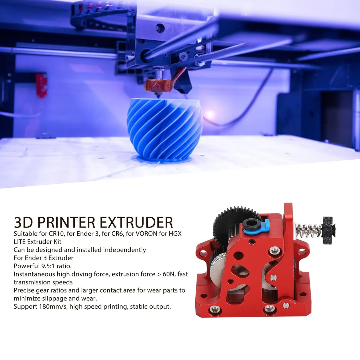 اکسترودر فلزی پرینتر سه بعدی برای CR10، برای Ender 3، برای CR6، برای HGX LITE، کیت اکسترودر با نسبت قدرت 9.5:1