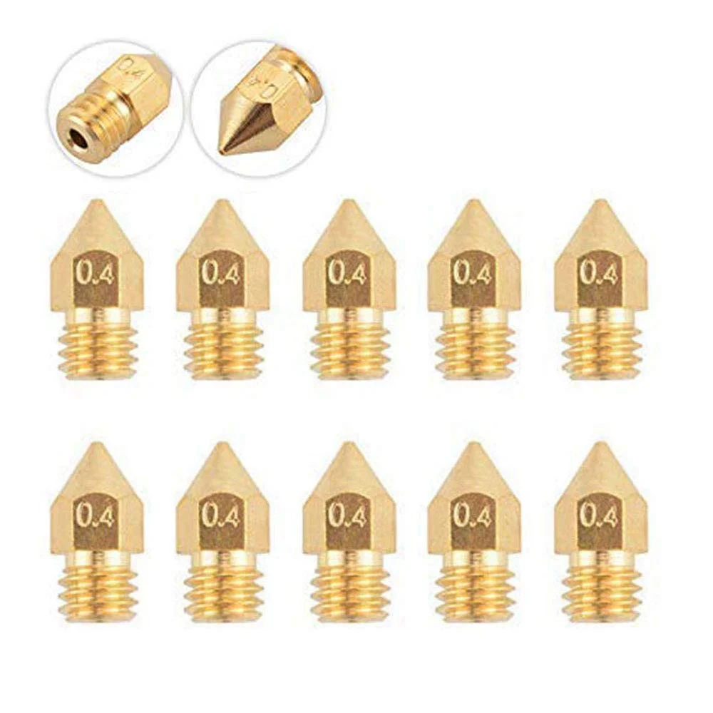 نازل اکسترودر پرینتر سه بعدی 0.4 میلی متری، رزوه دار 1.75 میلی متری برنجی، مناسب برای پرینتر سه بعدی Anet A8 CR-10 Ender 3 Series، 10 عدد