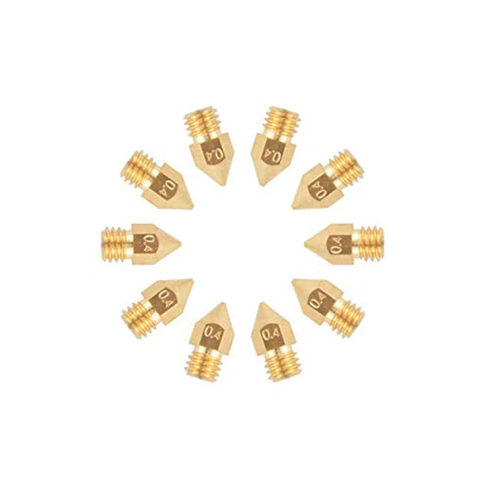 نازل اکسترودر پرینتر سه بعدی 0.4 میلی متری، رزوه دار 1.75 میلی متری برنجی، مناسب برای پرینتر سه بعدی Anet A8 CR-10 Ender 3 Series، 10 عدد