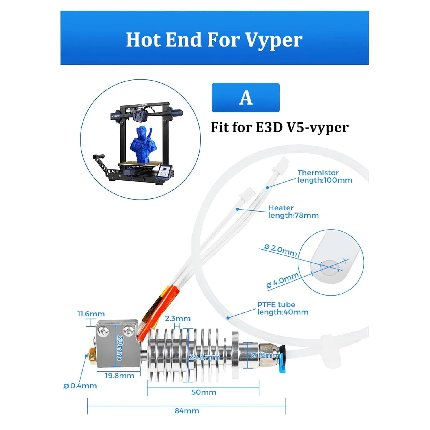 کیت هات اند پرینتر سه بعدی، 24 ولت 40 وات، کیت جایگزین هات اند اکسترودر پرینتر سه بعدی، هات اند سرامیکی چاپ با سرعت بالا با نازل برنجی برای ANYCUBIC Vyper/Kobra Plus 3D